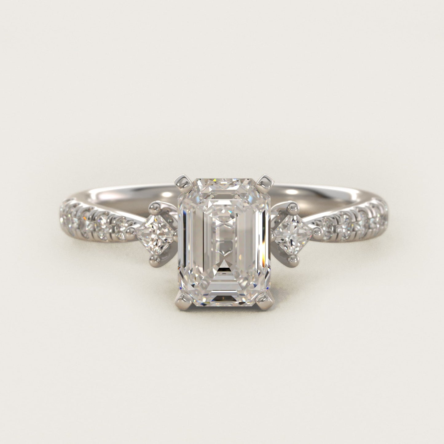 East-West Sidestone and PavŽ Diamond Engagement Ring in 14k White Gold (1/4 ct. tw.) - Emerald Center