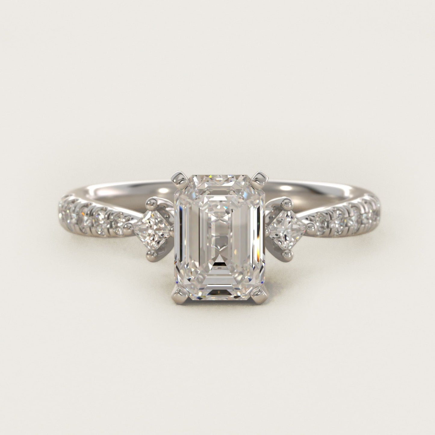 East-West Sidestone and Pav? Diamond Engagement Ring in 18k White Gold (1/4 ct. tw.) - Emerald Center