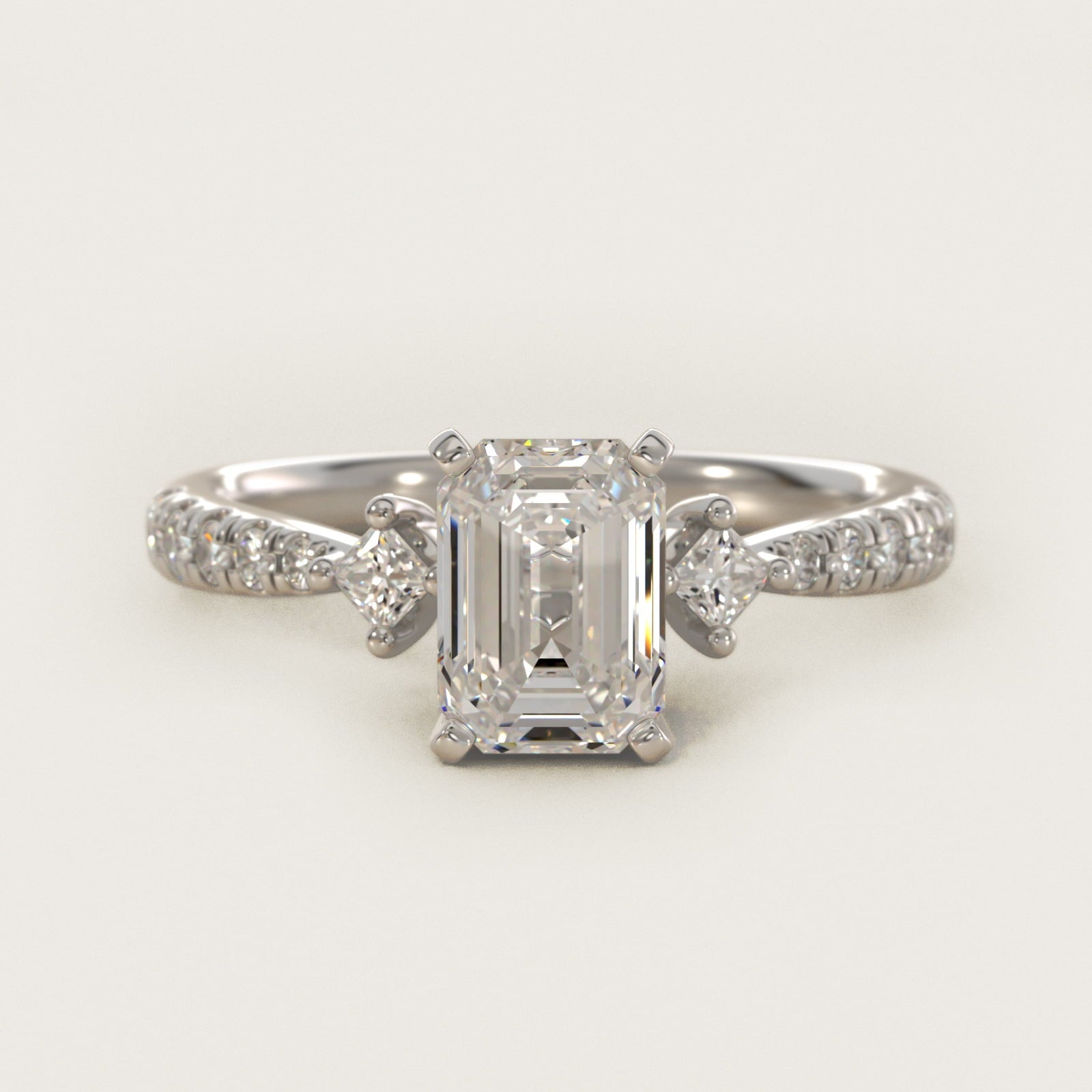 East-West Sidestone and Pav? Diamond Engagement Ring in 18k White Gold (1/4 ct. tw.) - Emerald Center
