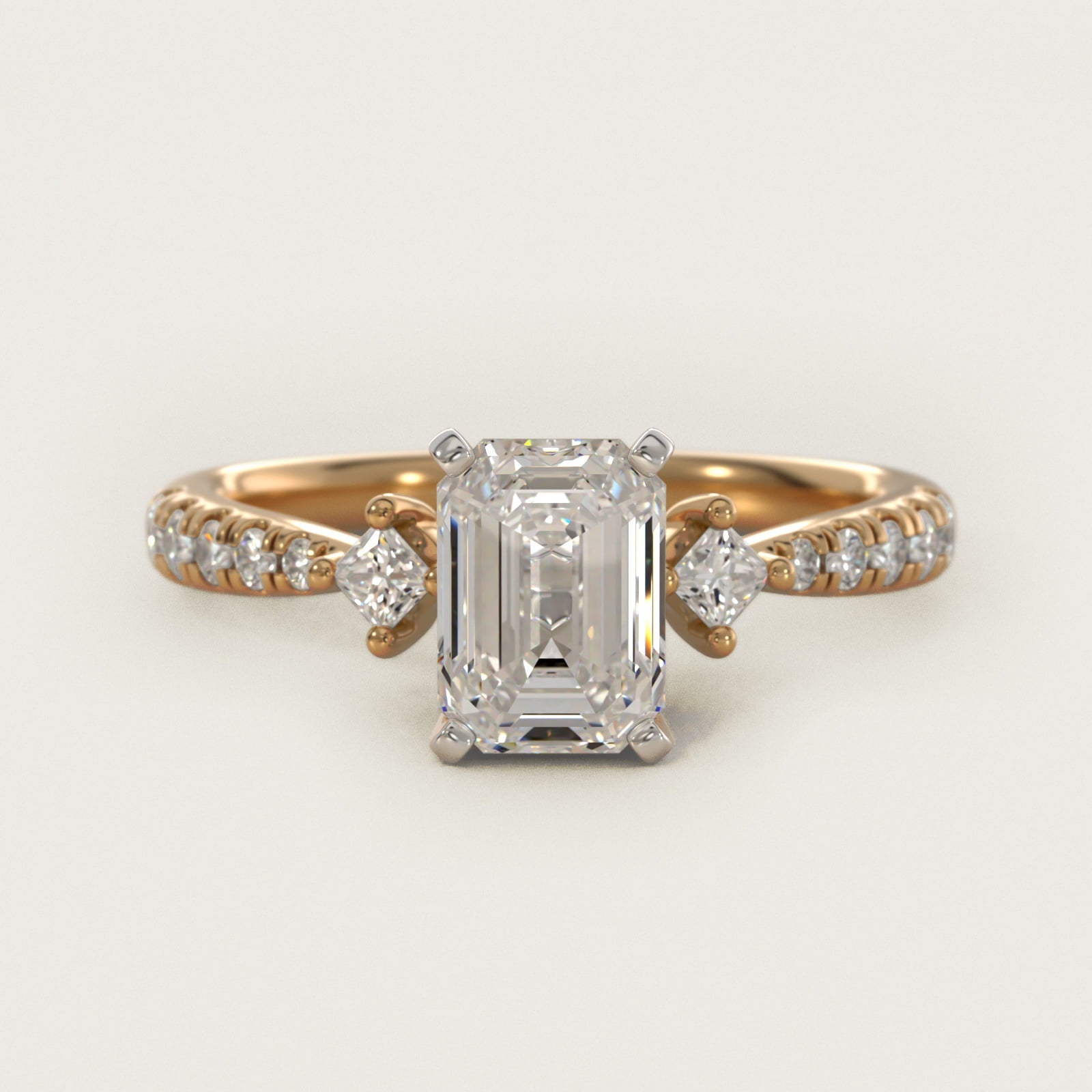 East-West Sidestone and Pav? Diamond Engagement Ring in 18k Yellow Gold (1/4 ct. tw.) - Emerald Center