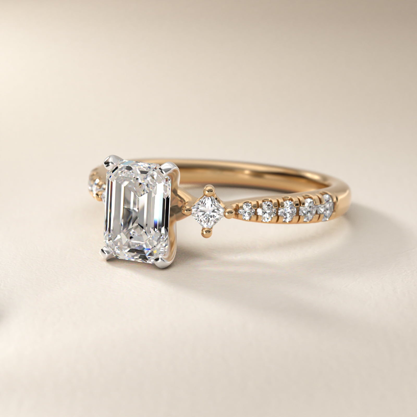 East-West Sidestone and PavŽ Diamond Engagement Ring in 14k Yellow Gold (1/4 ct. tw.) - Emerald Center