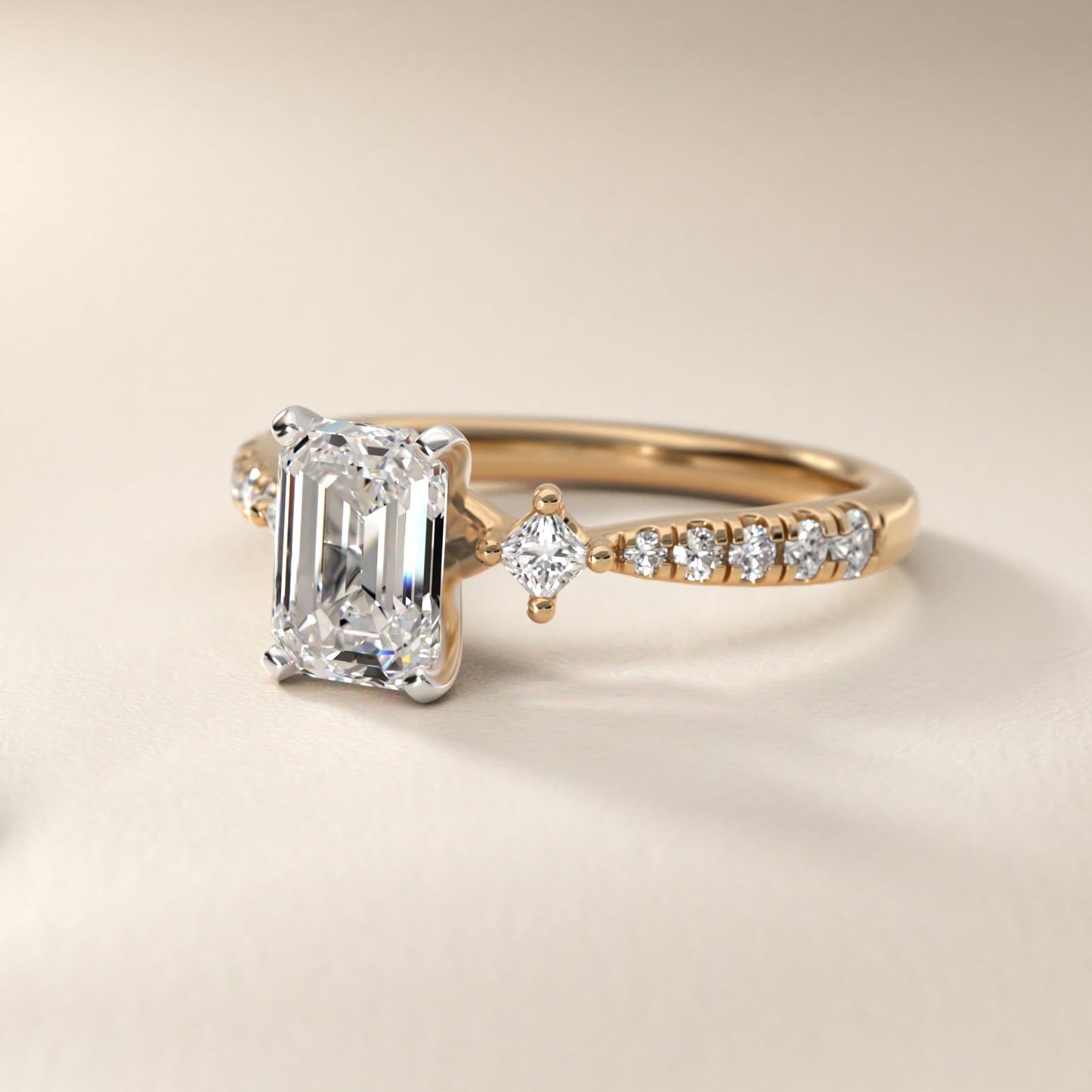 East-West Sidestone and Pav? Diamond Engagement Ring in 18k Yellow Gold (1/4 ct. tw.) - Emerald Center