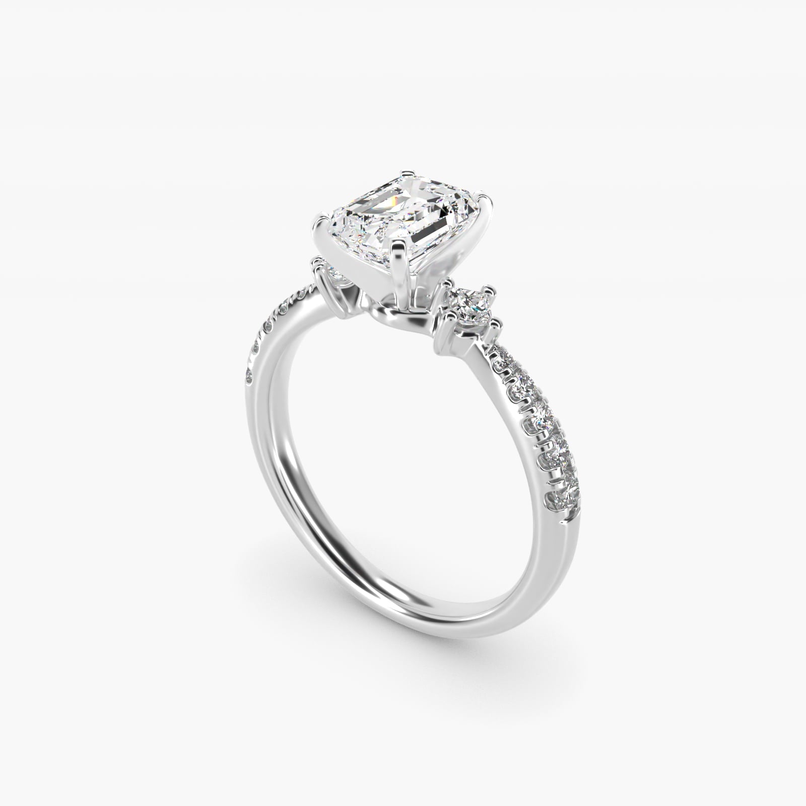 East-West Sidestone and Pav? Diamond Engagement Ring in Platinum (1/4 ct. tw.) - Emerald Center