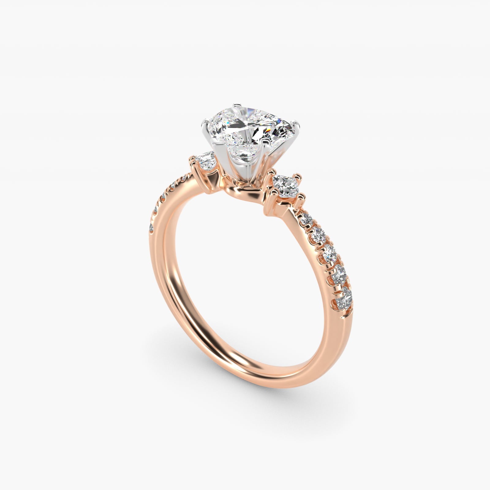 East-West Sidestone and Pav? Diamond Engagement Ring in 18k Rose Gold (1/4 ct. tw.) - Heart Center