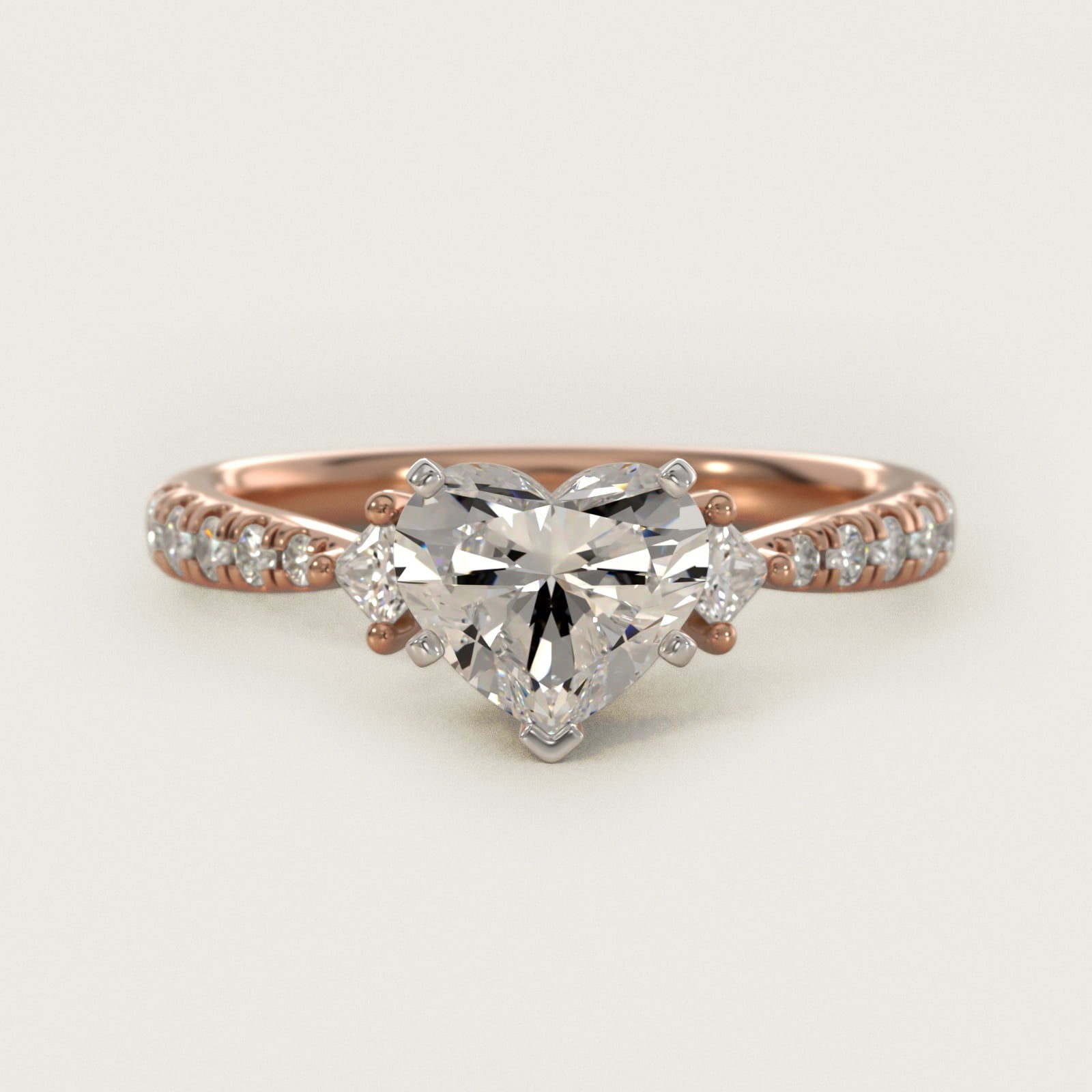 East-West Sidestone and PavŽ Diamond Engagement Ring in 14k Rose Gold (1/4 ct. tw.) - Heart Center