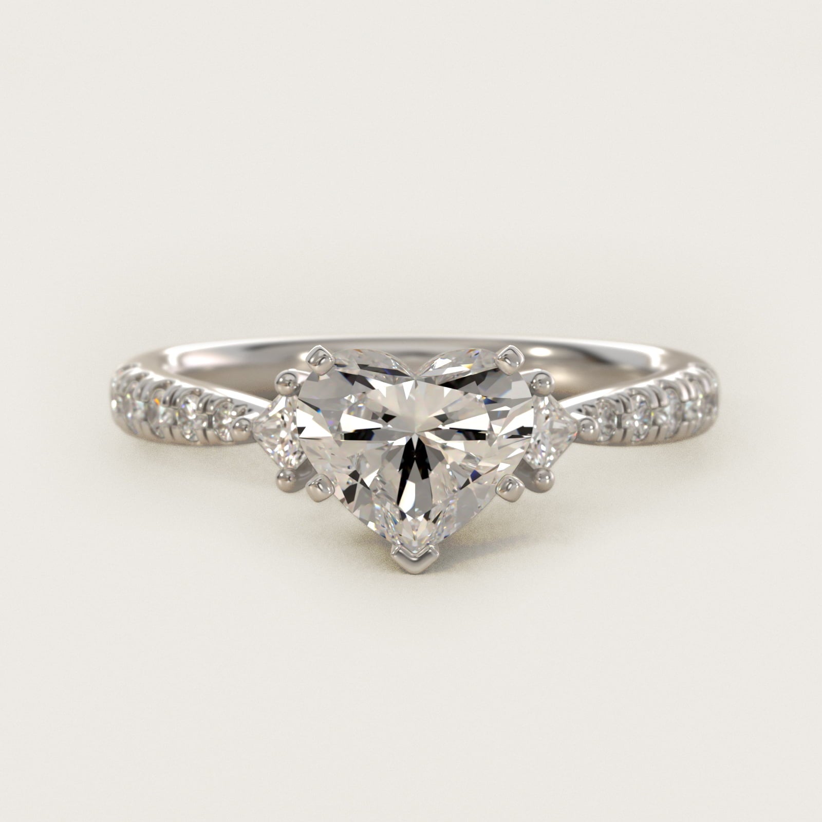 East-West Sidestone and PavŽ Diamond Engagement Ring in 14k White Gold (1/4 ct. tw.) - Heart Center