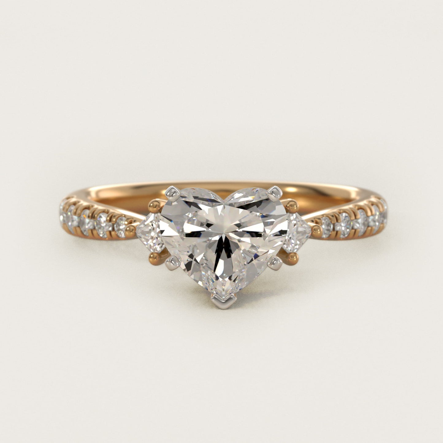 East-West Sidestone and PavŽ Diamond Engagement Ring in 14k Yellow Gold (1/4 ct. tw.) - Heart Center