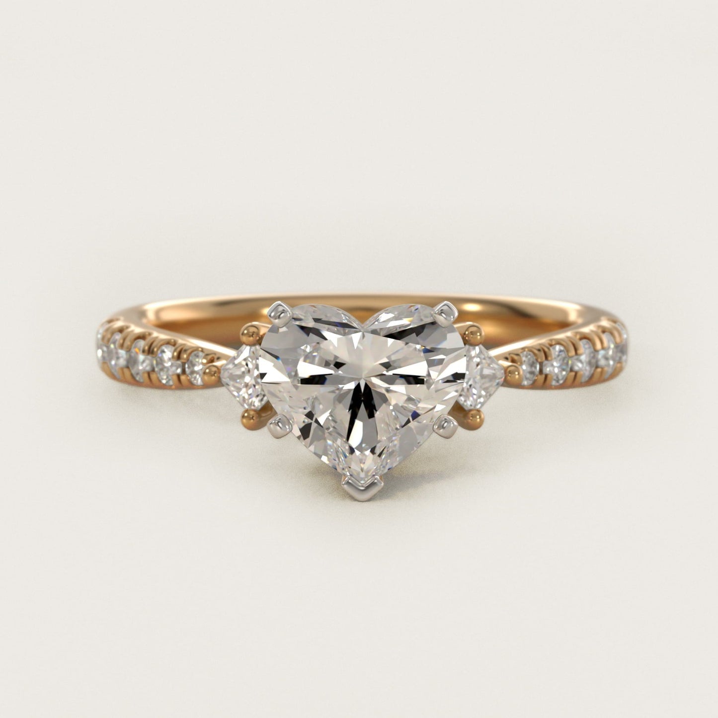 East-West Sidestone and Pav? Diamond Engagement Ring in 18k Yellow Gold (1/4 ct. tw.) - Heart Center
