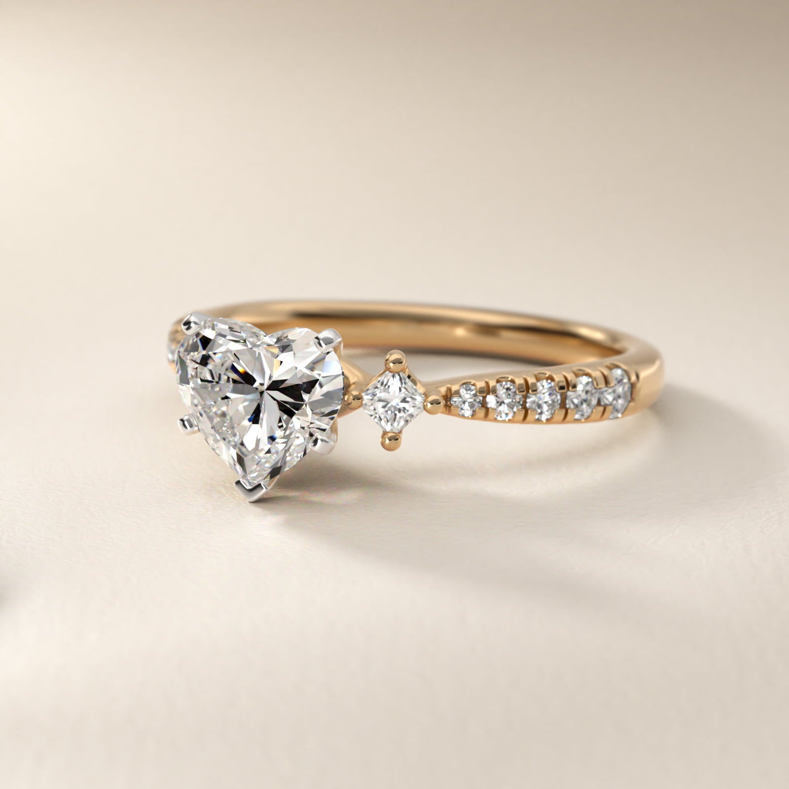 East-West Sidestone and PavŽ Diamond Engagement Ring in 14k Yellow Gold (1/4 ct. tw.) - Heart Center
