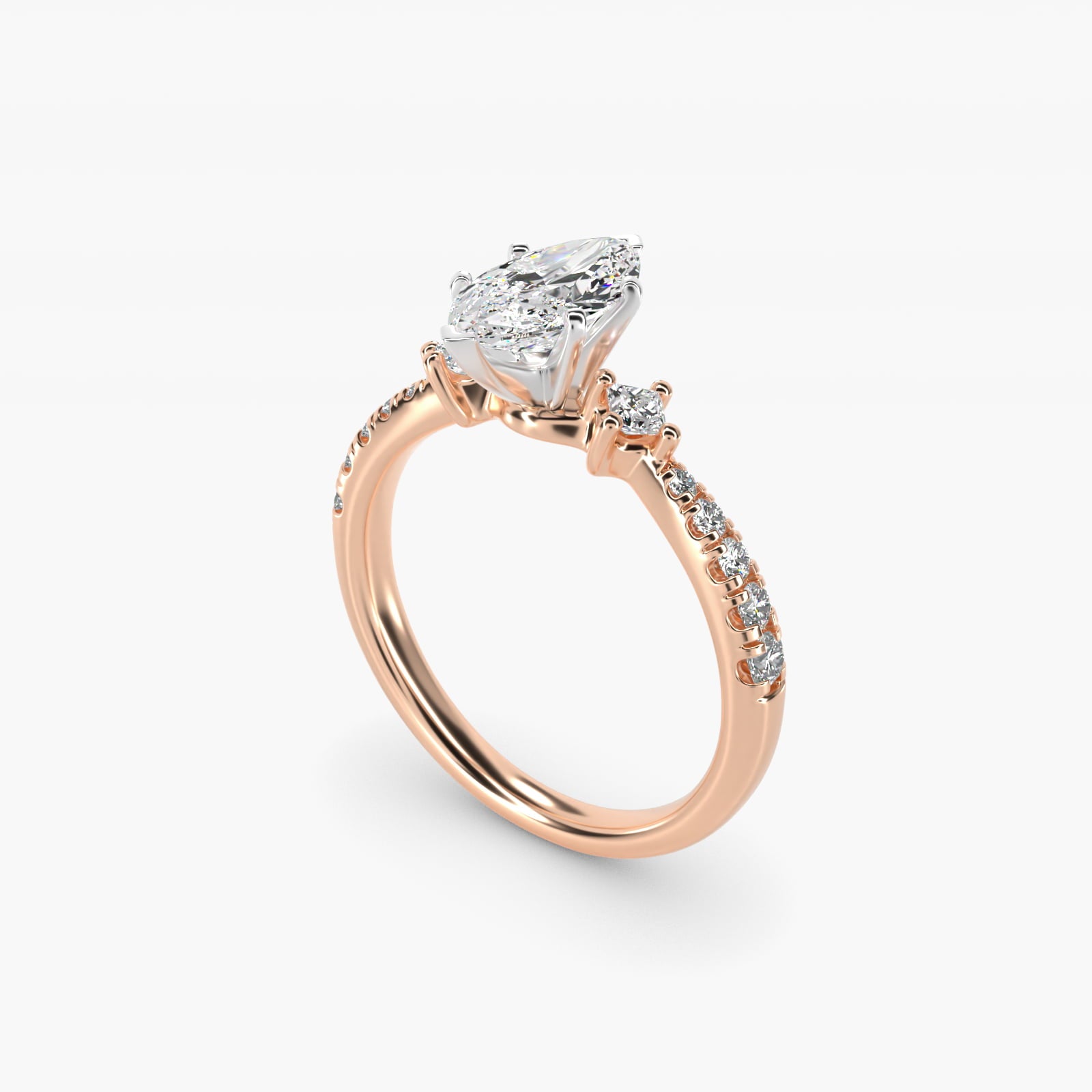 East-West Sidestone and PavŽ Diamond Engagement Ring in 14k Rose Gold (1/4 ct. tw.) - Marquise Center