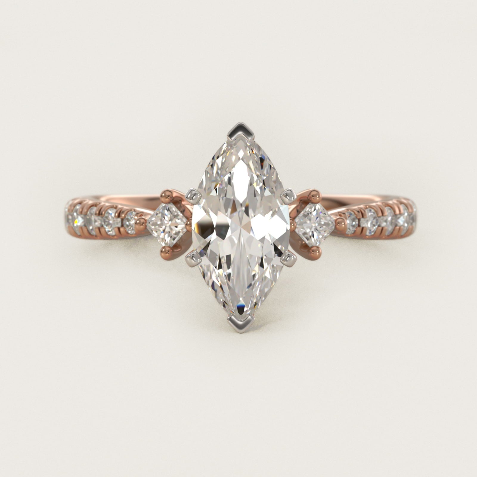 East-West Sidestone and PavŽ Diamond Engagement Ring in 14k Rose Gold (1/4 ct. tw.) - Marquise Center