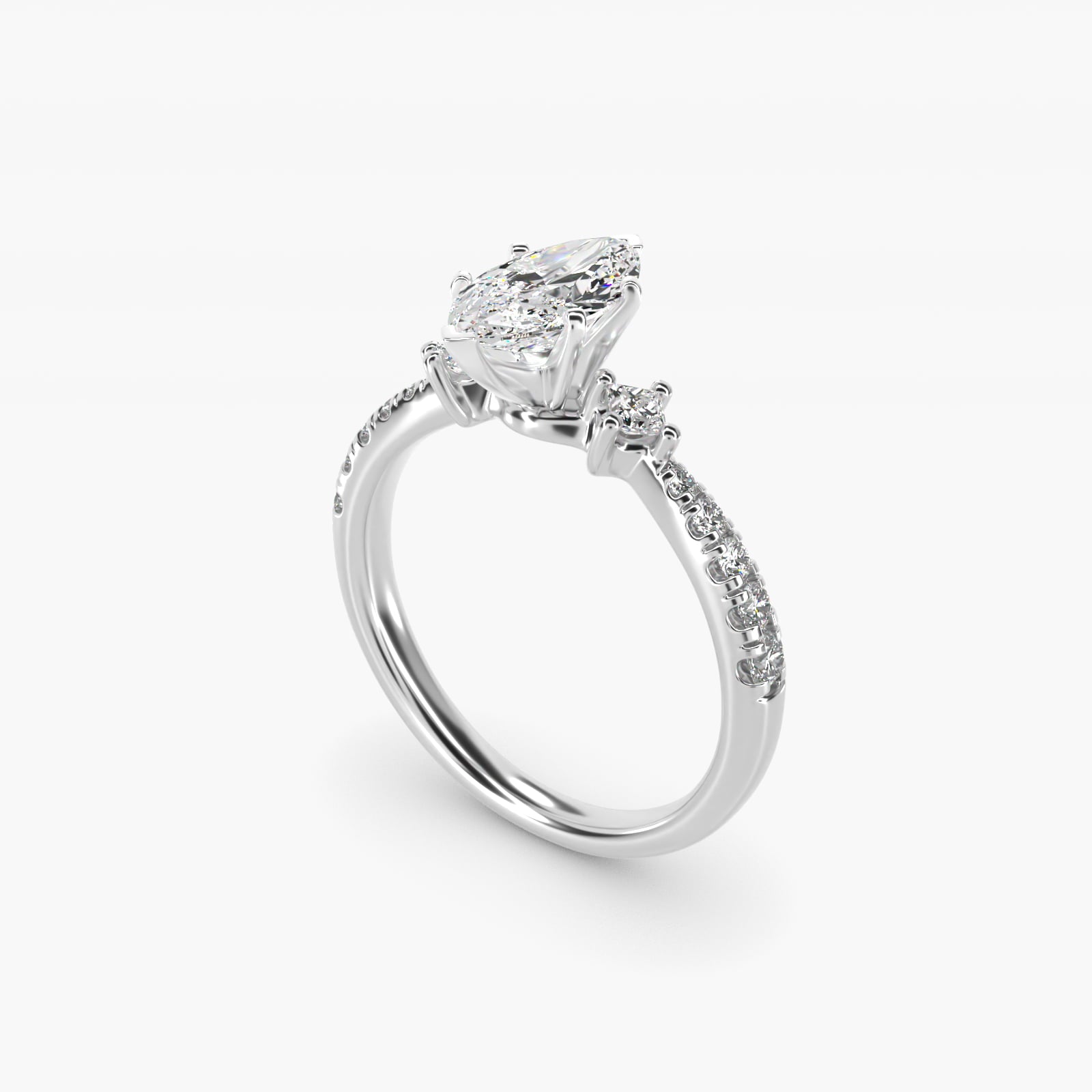 East-West Sidestone and PavŽ Diamond Engagement Ring in 14k White Gold (1/4 ct. tw.) - Marquise Center