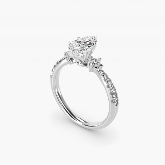 East-West Sidestone and Pav? Diamond Engagement Ring in 18k White Gold (1/4 ct. tw.) - Marquise Center