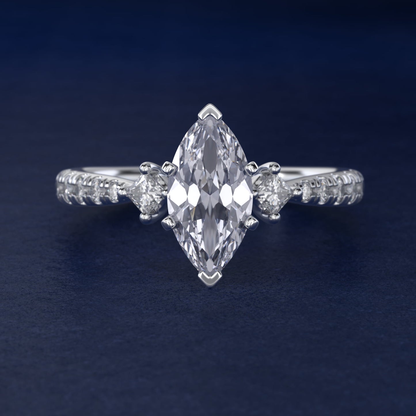 East-West Sidestone and PavŽ Diamond Engagement Ring in 14k White Gold (1/4 ct. tw.) - Marquise Center