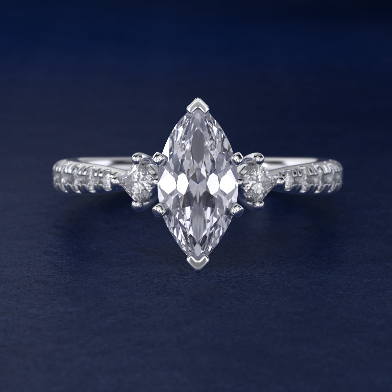 East-West Sidestone and PavŽ Diamond Engagement Ring in 14k White Gold (1/4 ct. tw.) - Marquise Center