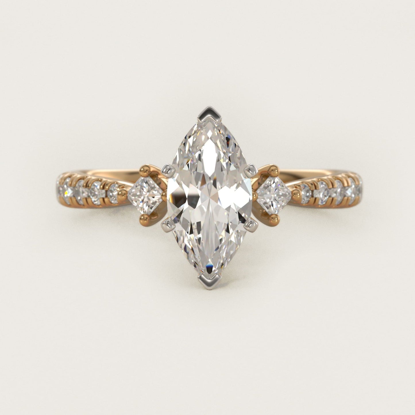 East-West Sidestone and Pav? Diamond Engagement Ring in 18k Yellow Gold (1/4 ct. tw.) - Marquise Center
