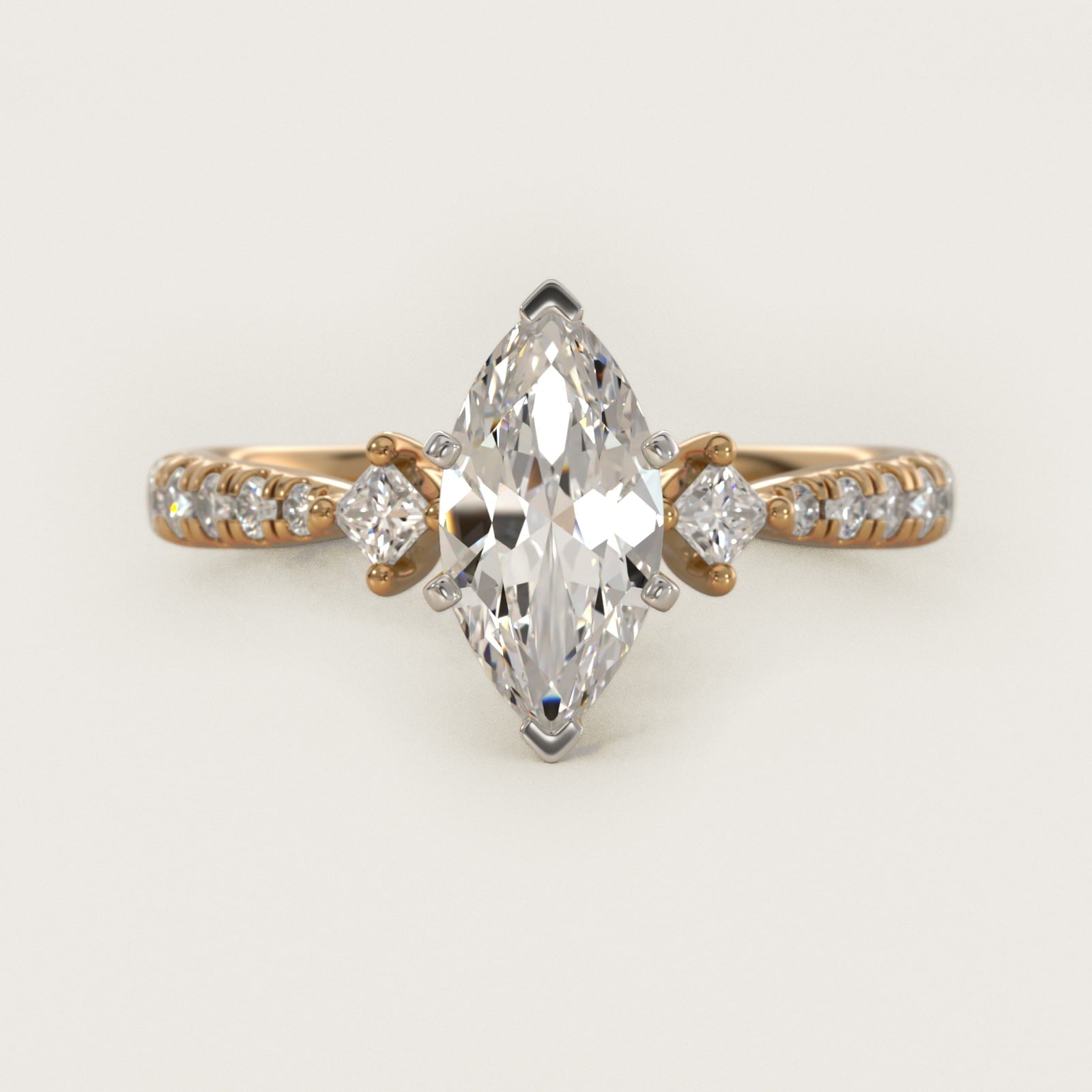 East-West Sidestone and Pav? Diamond Engagement Ring in 18k Yellow Gold (1/4 ct. tw.) - Marquise Center
