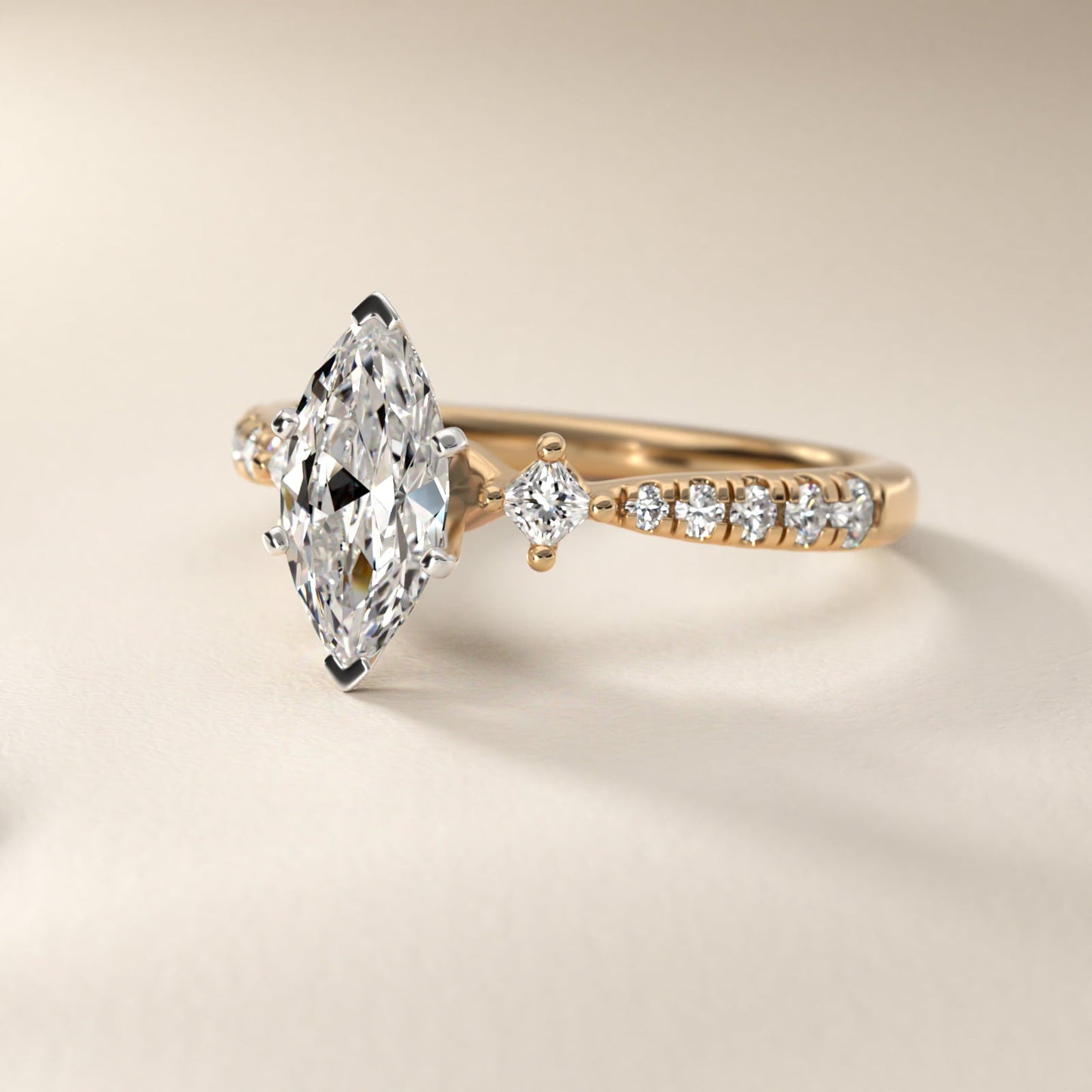 East-West Sidestone and Pav? Diamond Engagement Ring in 18k Yellow Gold (1/4 ct. tw.) - Marquise Center