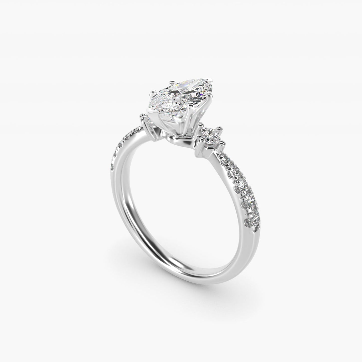East-West Sidestone and Pav? Diamond Engagement Ring in Platinum (1/4 ct. tw.) - Marquise Center