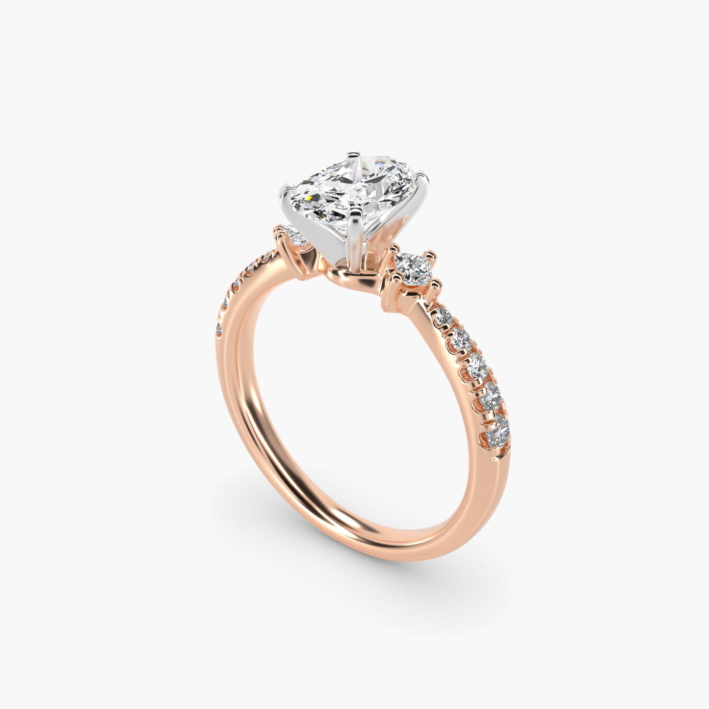 East-West Sidestone and PavŽ Diamond Engagement Ring in 14k Rose Gold (1/4 ct. tw.) - Oval Center