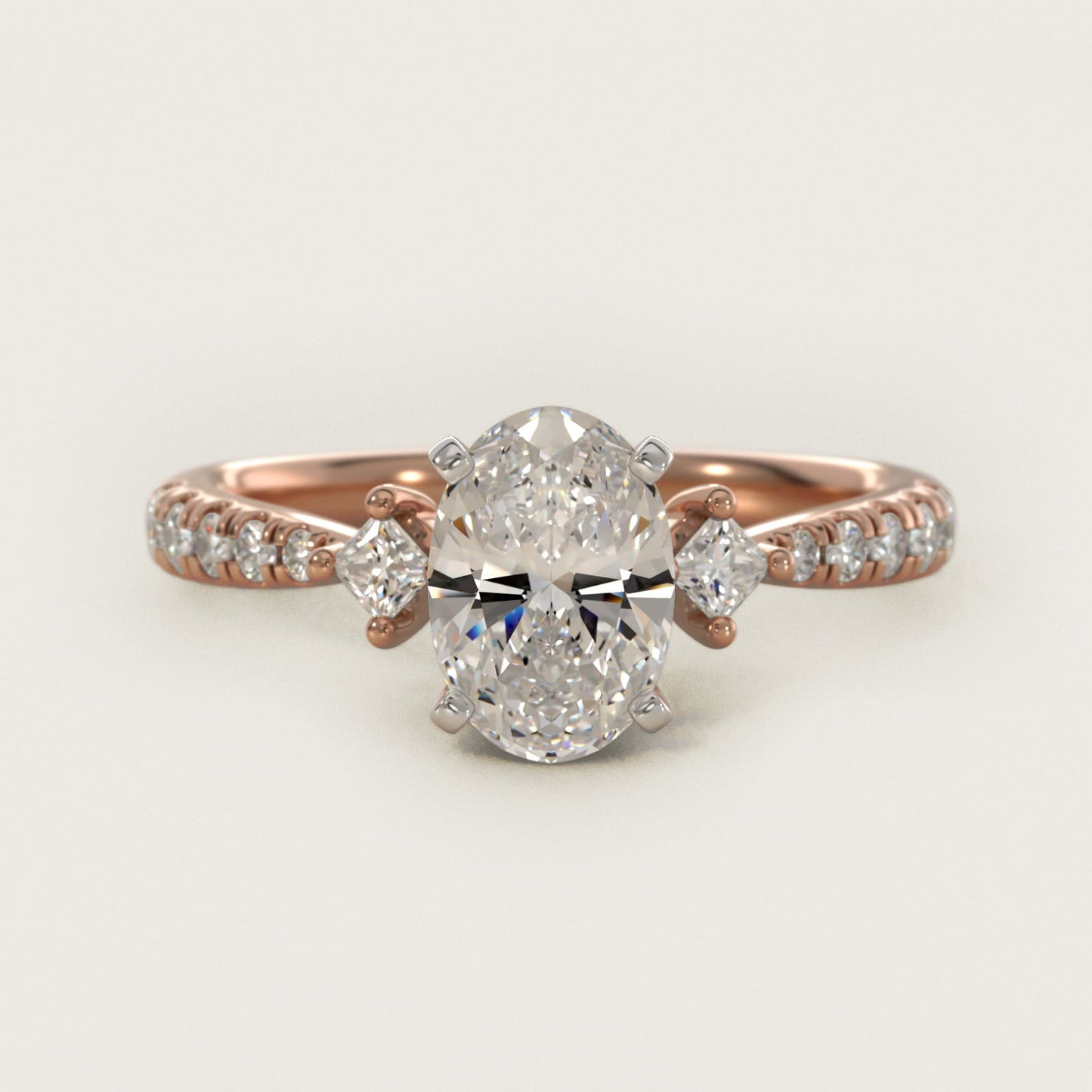 East-West Sidestone and Pav? Diamond Engagement Ring in 18k Rose Gold (1/4 ct. tw.) - Oval Center