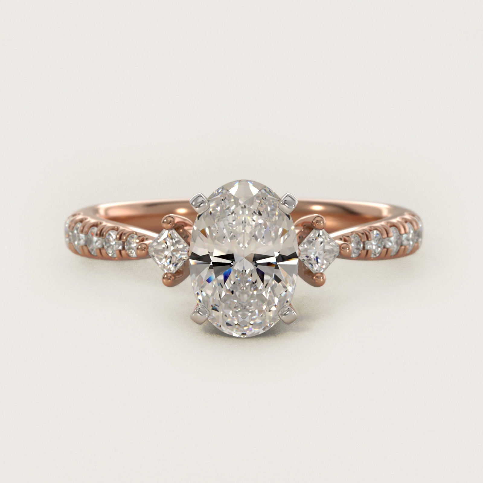 East-West Sidestone and Pav? Diamond Engagement Ring in 18k Rose Gold (1/4 ct. tw.) - Oval Center