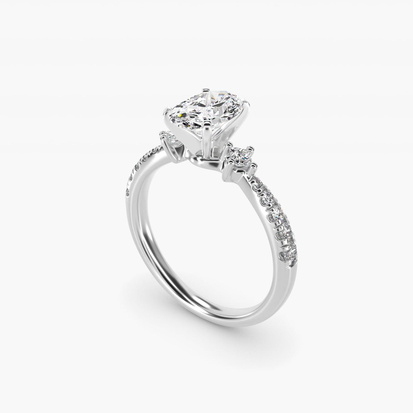 East-West Sidestone and PavŽ Diamond Engagement Ring in 14k White Gold (1/4 ct. tw.) - Oval Center