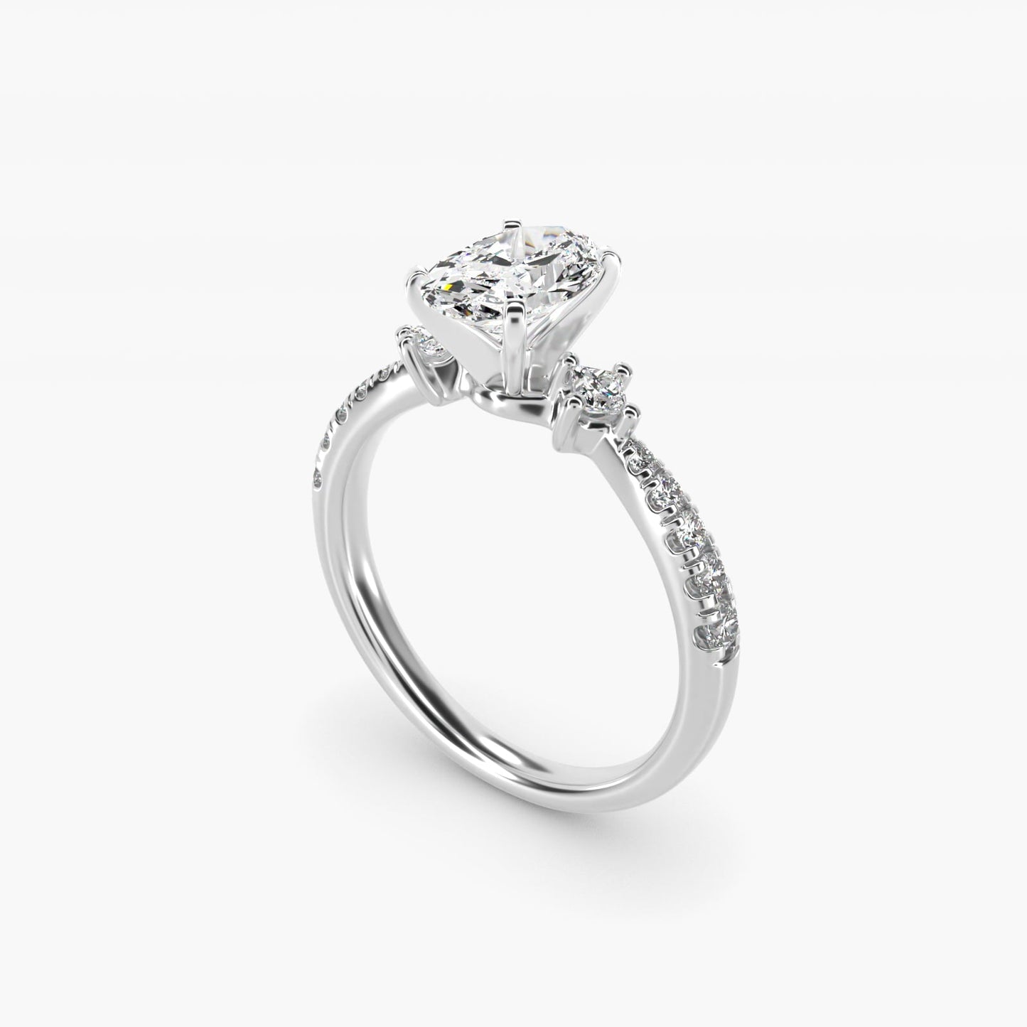 East-West Sidestone and Pav? Diamond Engagement Ring in 18k White Gold (1/4 ct. tw.) - Oval Center