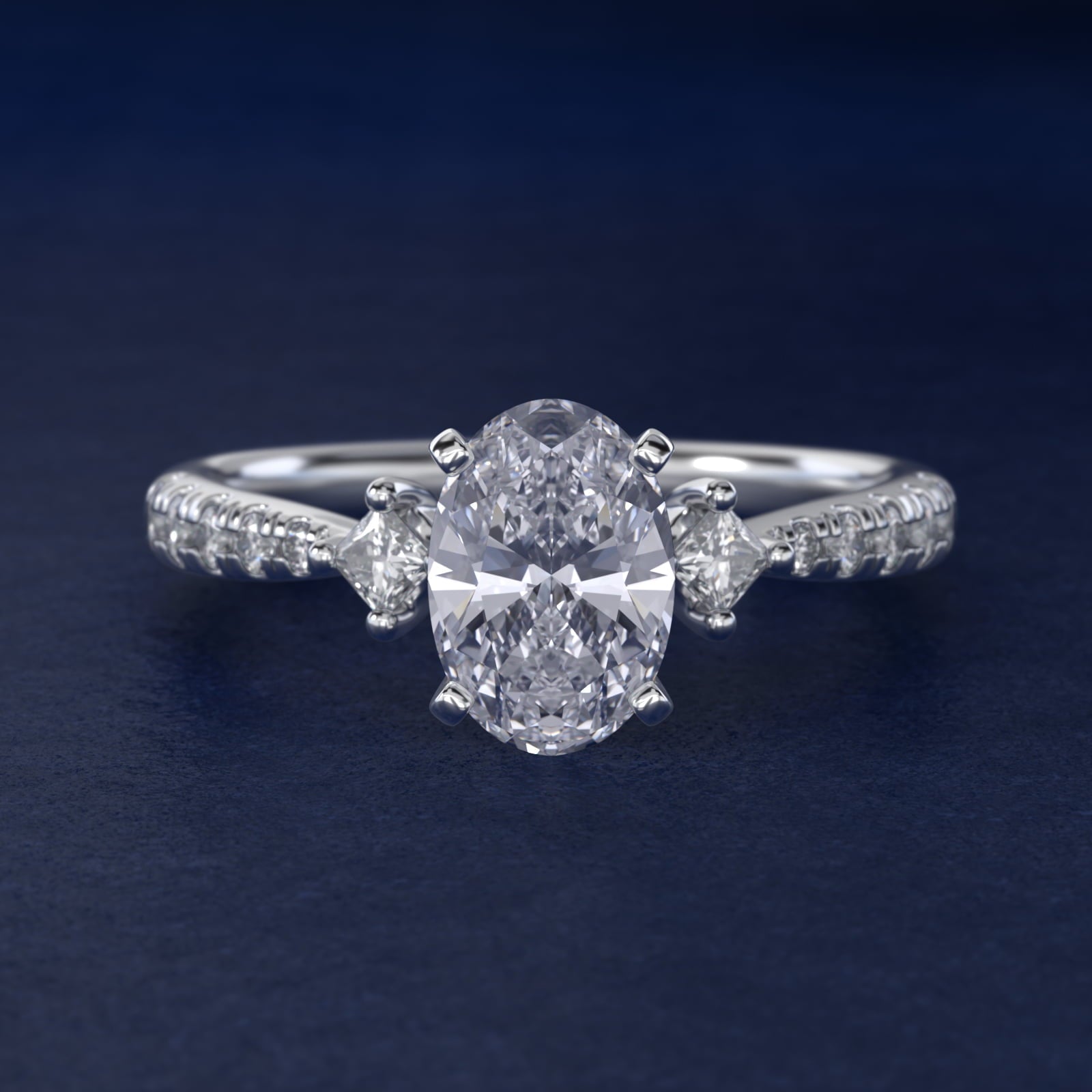 East-West Sidestone and Pav? Diamond Engagement Ring in 18k White Gold (1/4 ct. tw.) - Oval Center