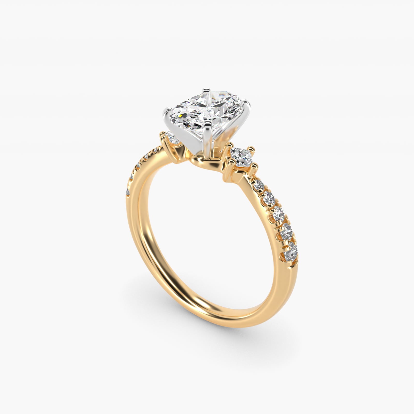 East-West Sidestone and PavŽ Diamond Engagement Ring in 14k Yellow Gold (1/4 ct. tw.) - Oval Center