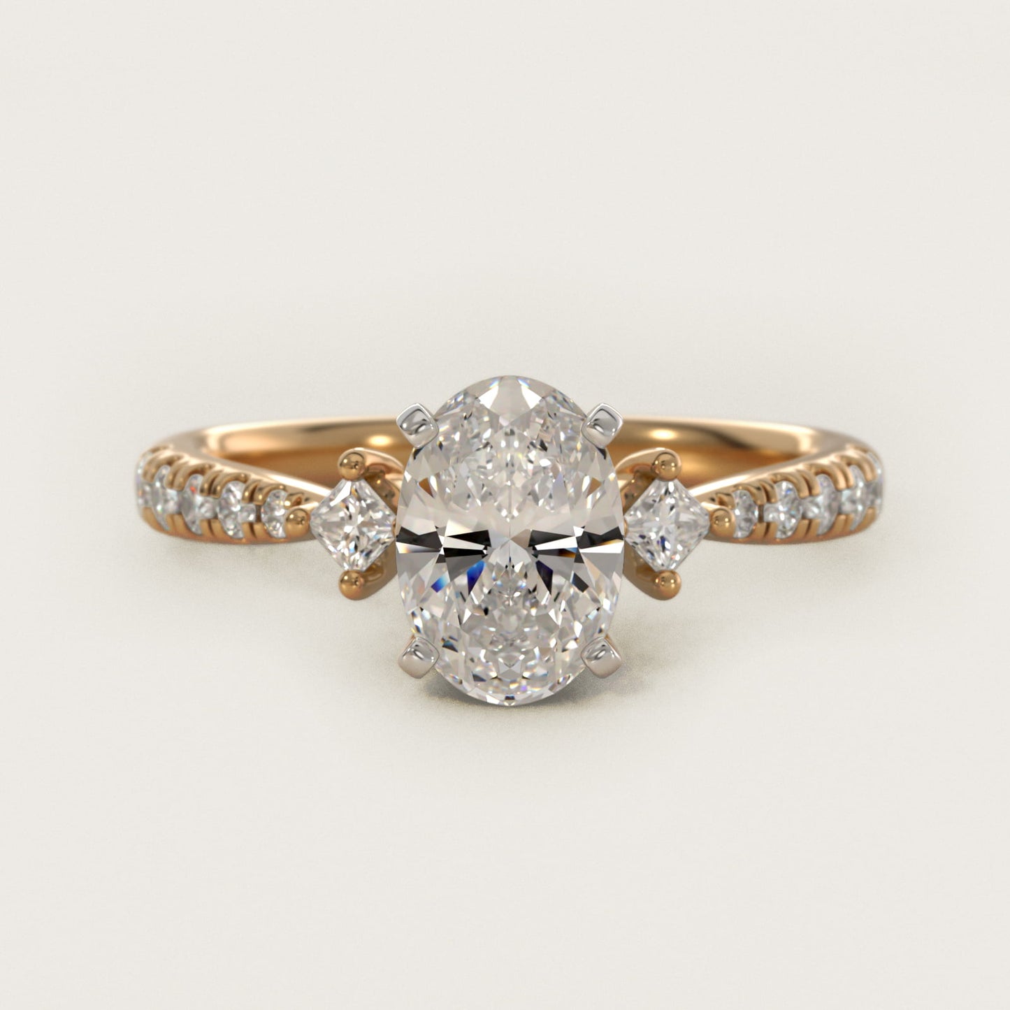 East-West Sidestone and PavŽ Diamond Engagement Ring in 14k Yellow Gold (1/4 ct. tw.) - Oval Center
