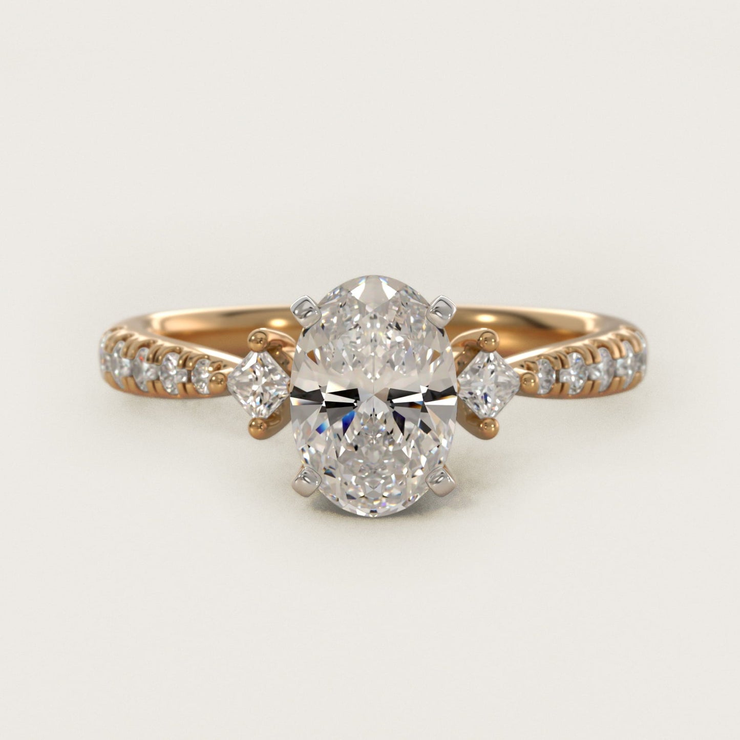 East-West Sidestone and Pav? Diamond Engagement Ring in 18k Yellow Gold (1/4 ct. tw.) - Oval Center