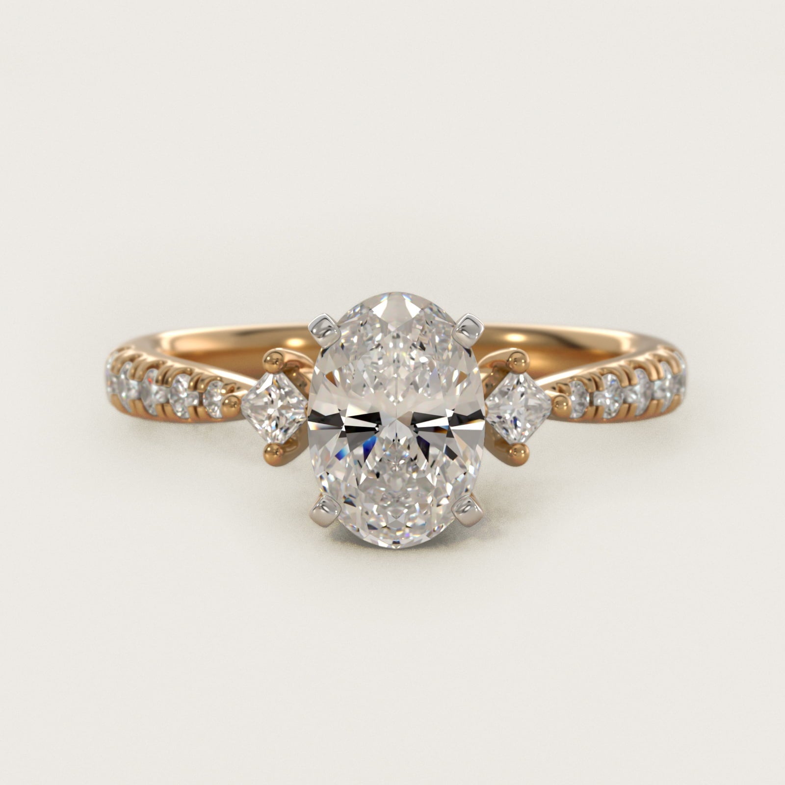 East-West Sidestone and Pav? Diamond Engagement Ring in 18k Yellow Gold (1/4 ct. tw.) - Oval Center