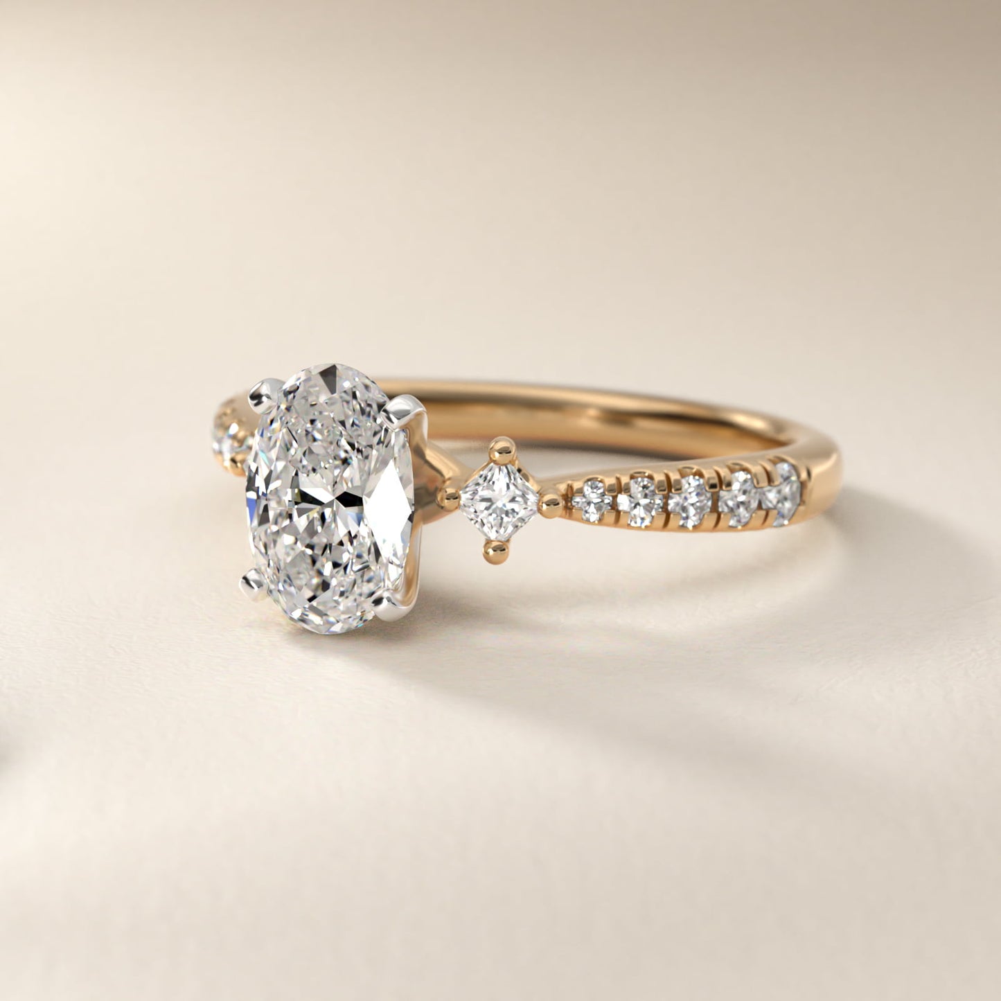 East-West Sidestone and PavŽ Diamond Engagement Ring in 14k Yellow Gold (1/4 ct. tw.) - Oval Center
