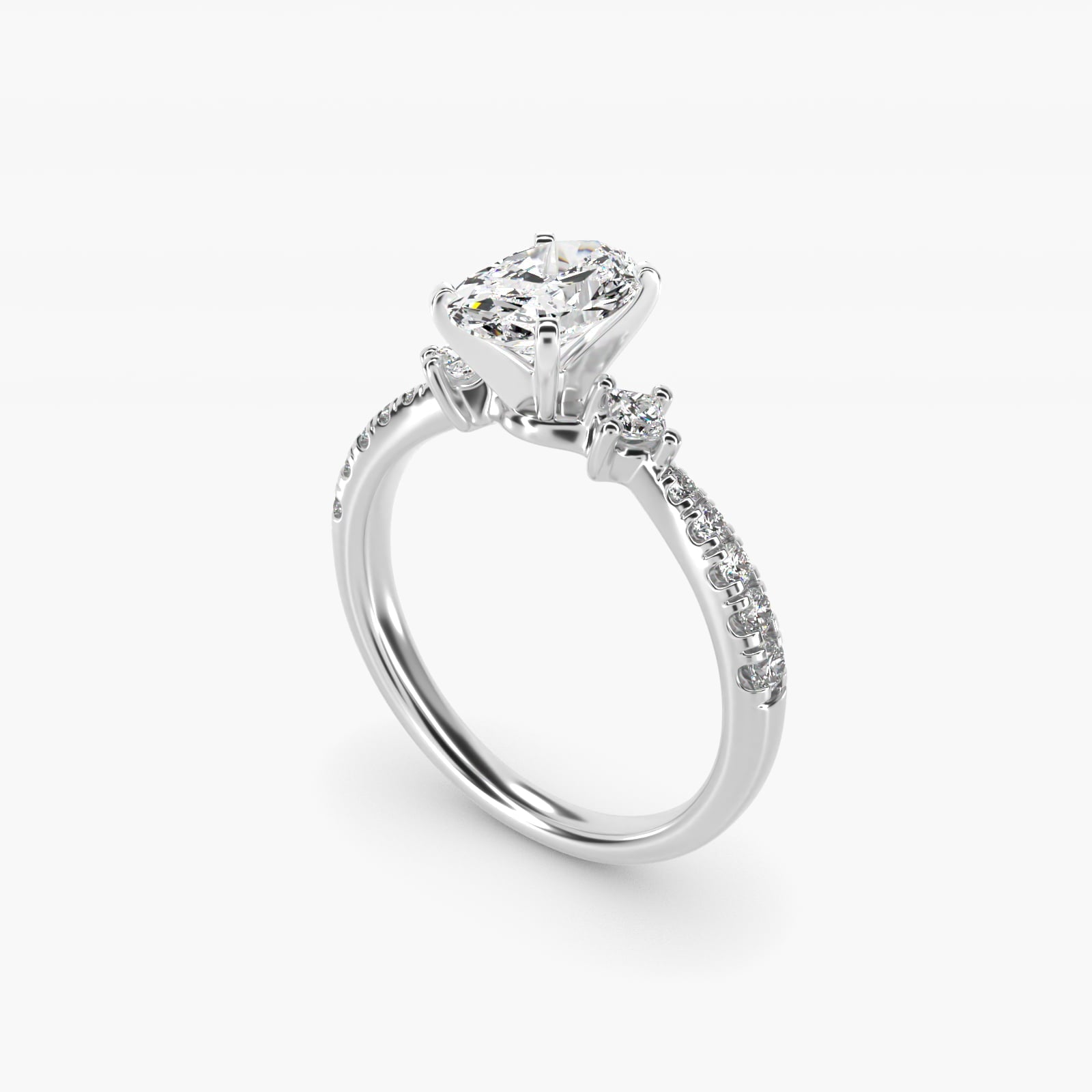 East-West Sidestone and Pav? Diamond Engagement Ring in Platinum (1/4 ct. tw.) - Oval Center