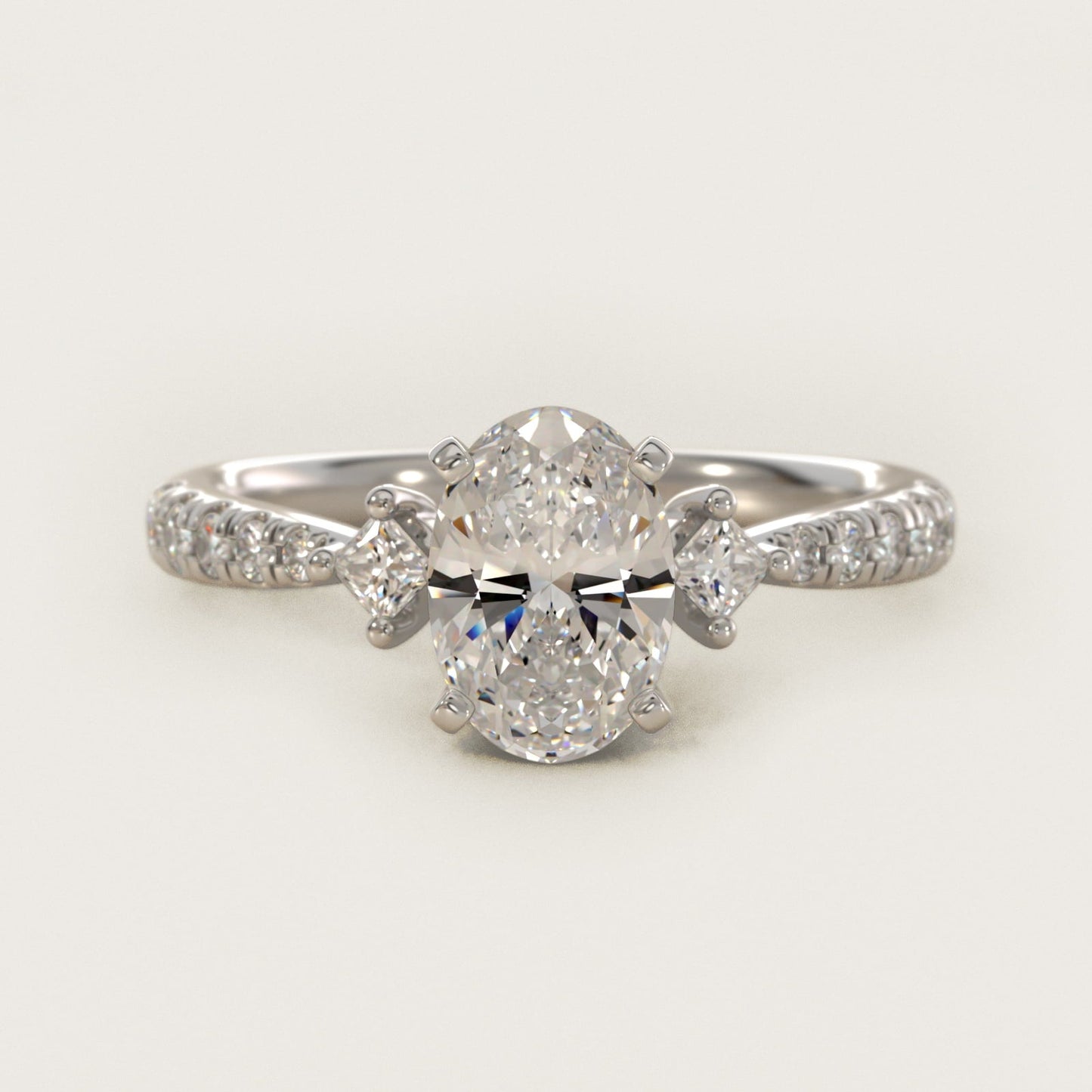 East-West Sidestone and Pav? Diamond Engagement Ring in Platinum (1/4 ct. tw.) - Oval Center