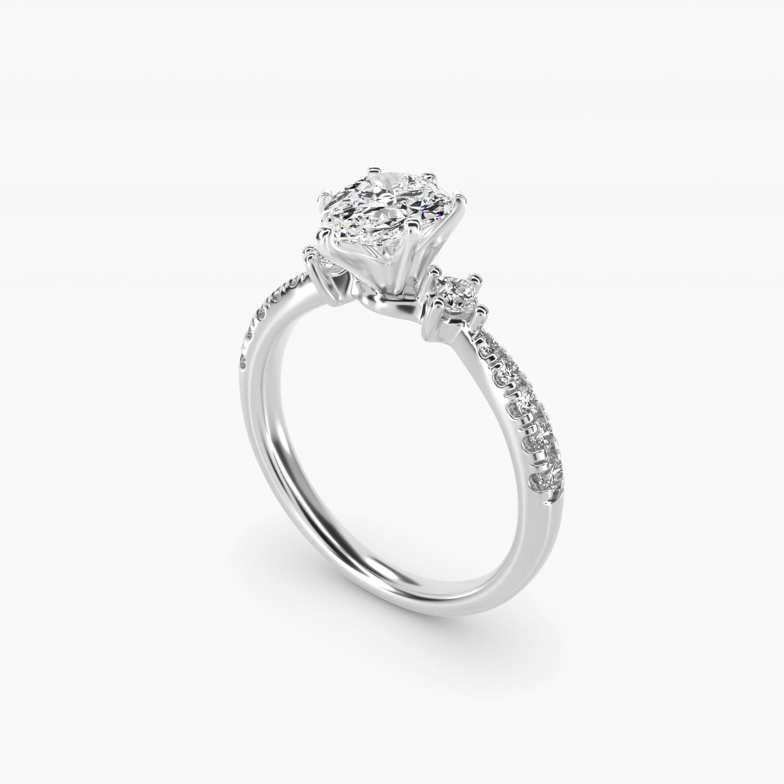 East-West Sidestone and PavŽ Diamond Engagement Ring in 14k White Gold (1/4 ct. tw.) - Pear Center