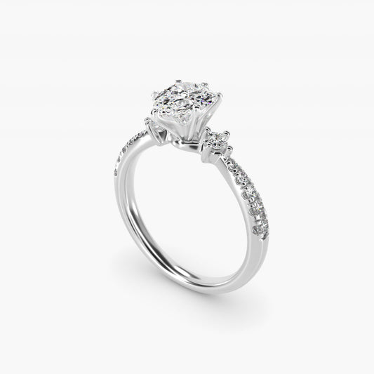 East-West Sidestone and PavŽ Diamond Engagement Ring in 14k White Gold (1/4 ct. tw.) - Pear Center