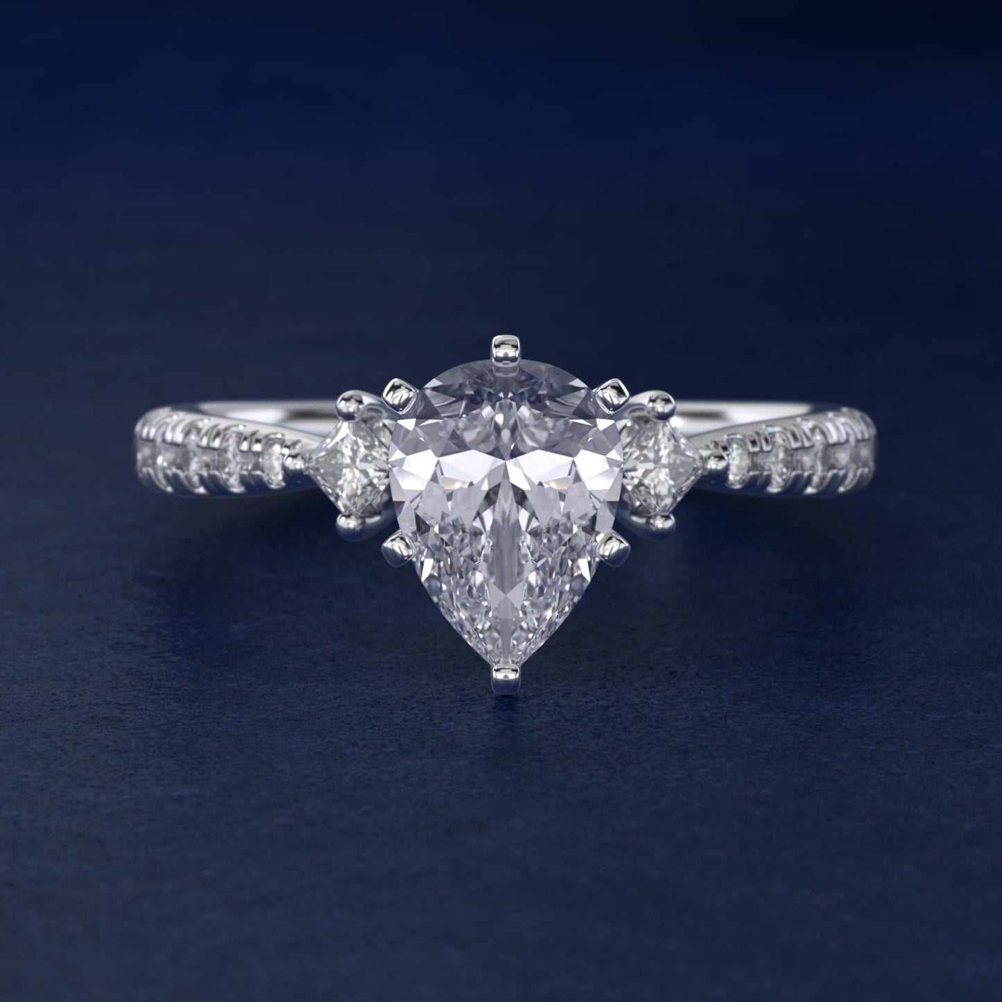 East-West Sidestone and Pav? Diamond Engagement Ring in 18k White Gold (1/4 ct. tw.) - Pear Center