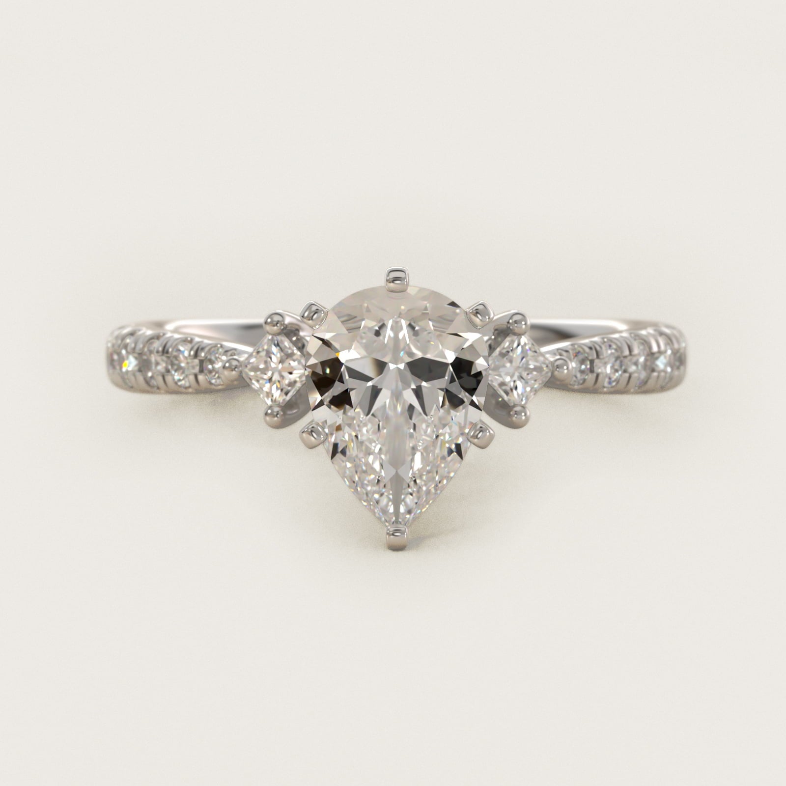 East-West Sidestone and PavŽ Diamond Engagement Ring in 14k White Gold (1/4 ct. tw.) - Pear Center