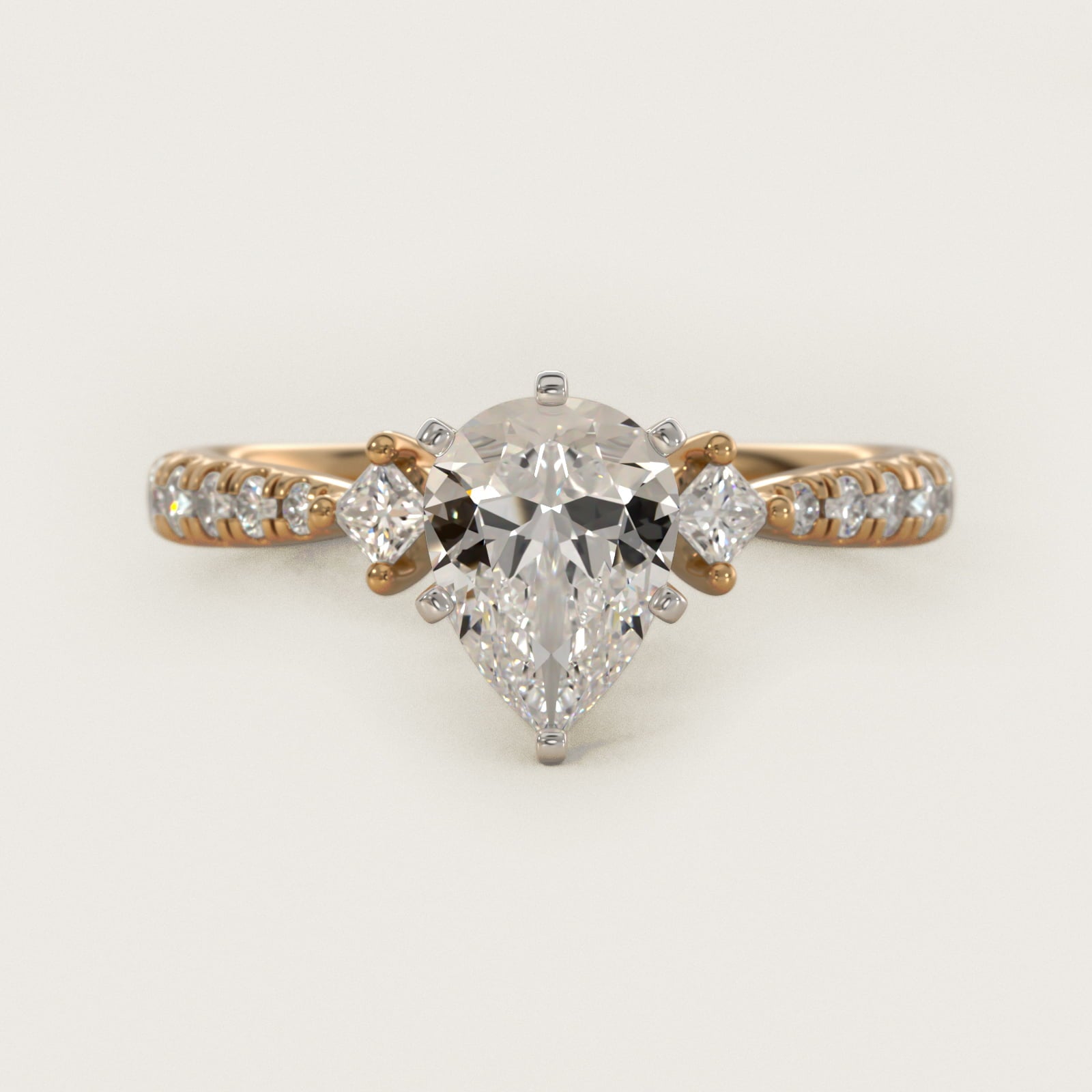 East-West Sidestone and PavŽ Diamond Engagement Ring in 14k Yellow Gold (1/4 ct. tw.) - Pear Center