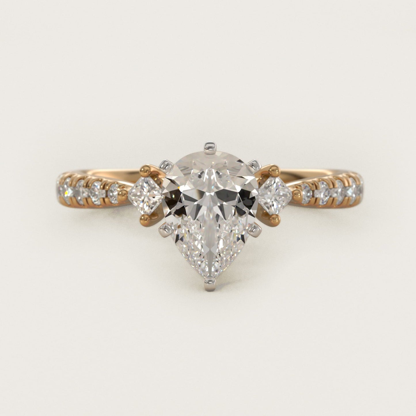 East-West Sidestone and Pav? Diamond Engagement Ring in 18k Yellow Gold (1/4 ct. tw.) - Pear Center