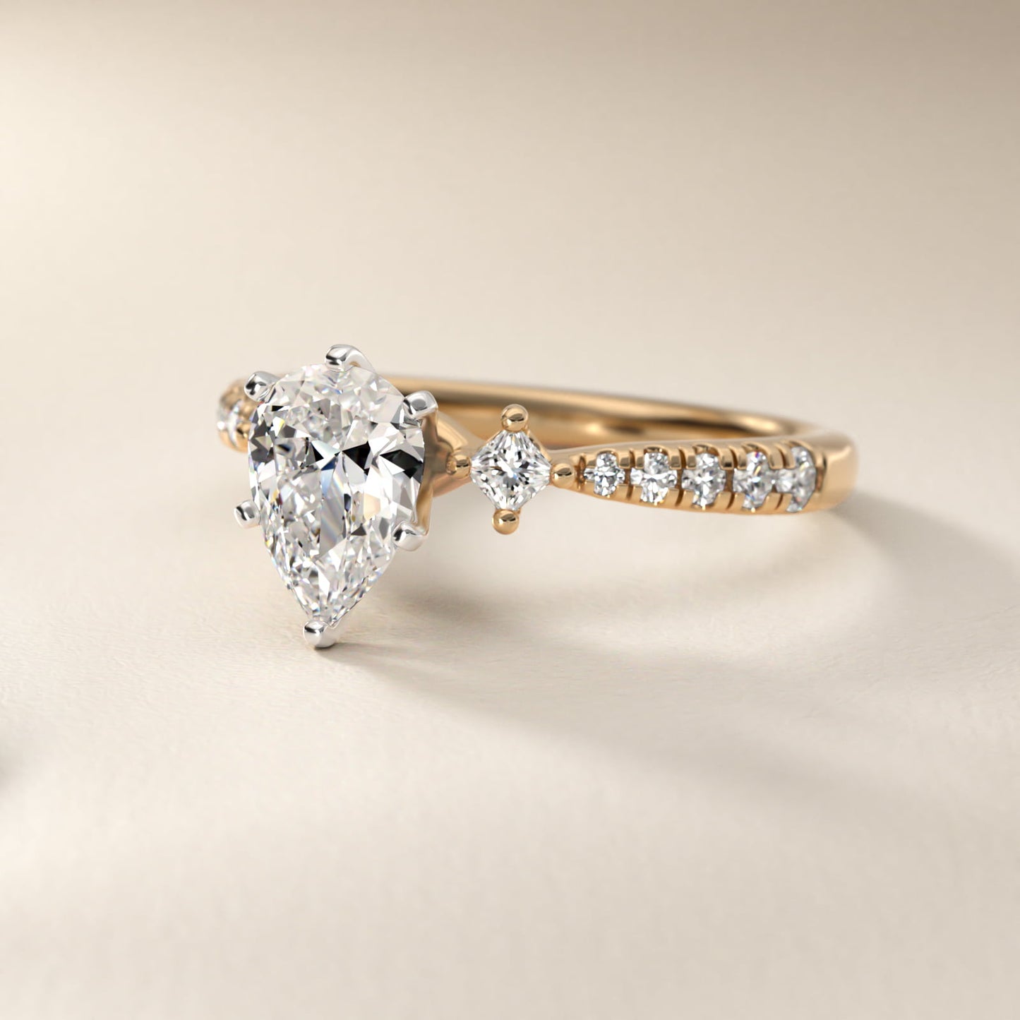 East-West Sidestone and PavŽ Diamond Engagement Ring in 14k Yellow Gold (1/4 ct. tw.) - Pear Center