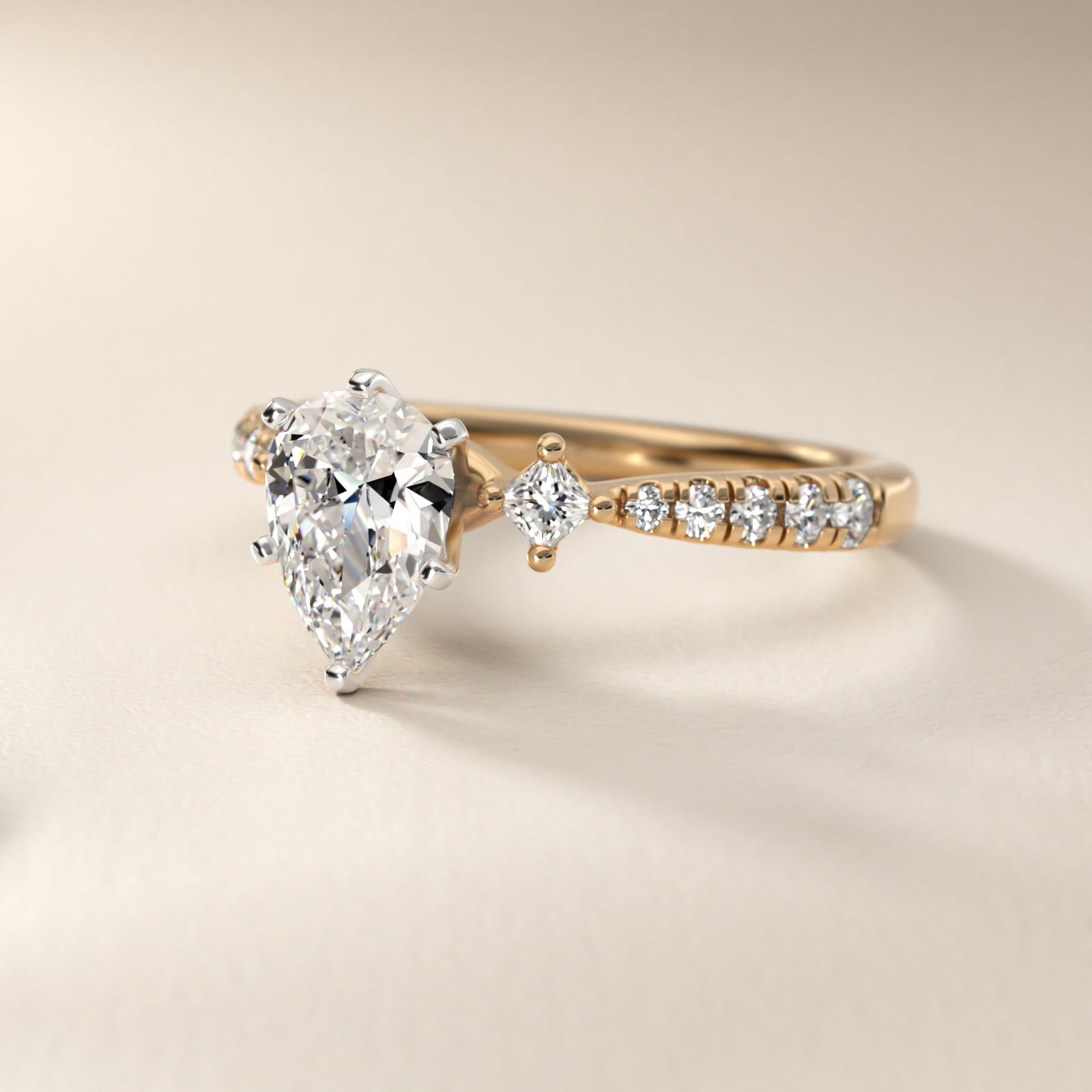 East-West Sidestone and PavŽ Diamond Engagement Ring in 14k Yellow Gold (1/4 ct. tw.) - Pear Center