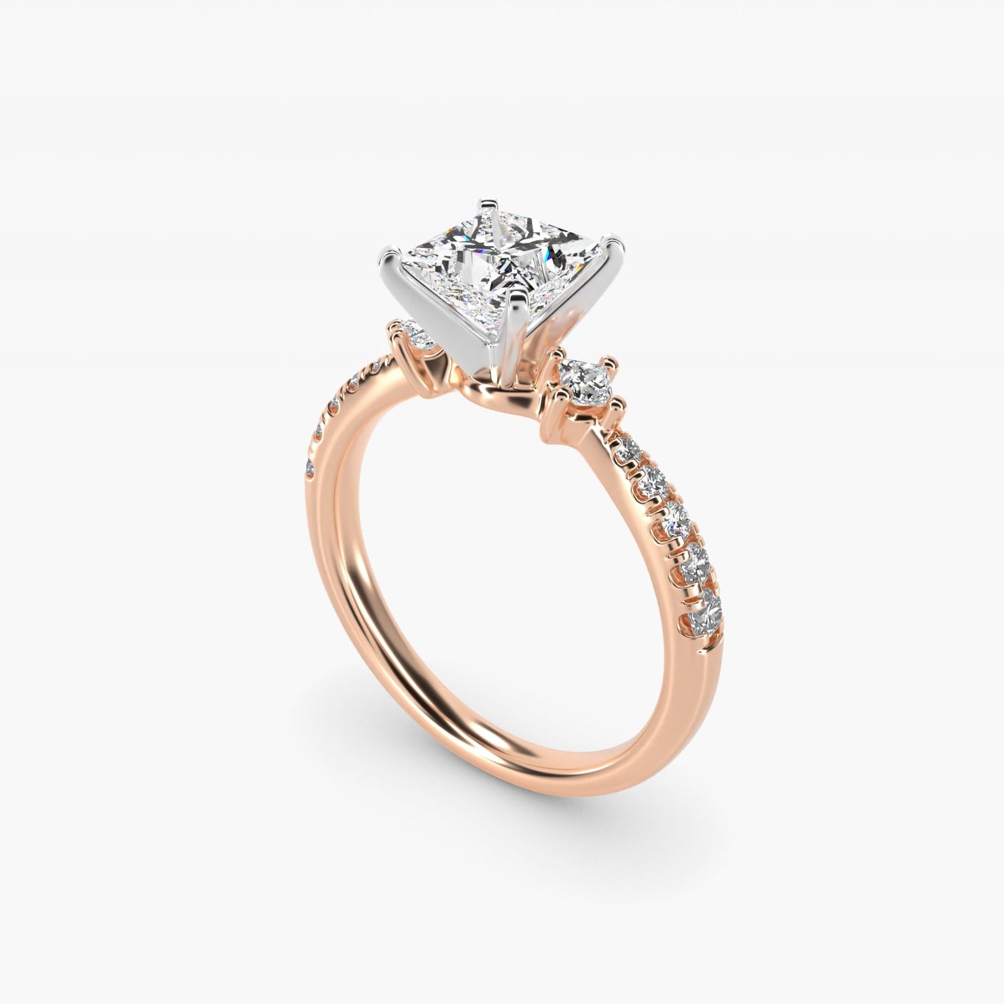 East-West Sidestone and Pav? Diamond Engagement Ring in 18k Rose Gold (1/4 ct. tw.) - Princess Center