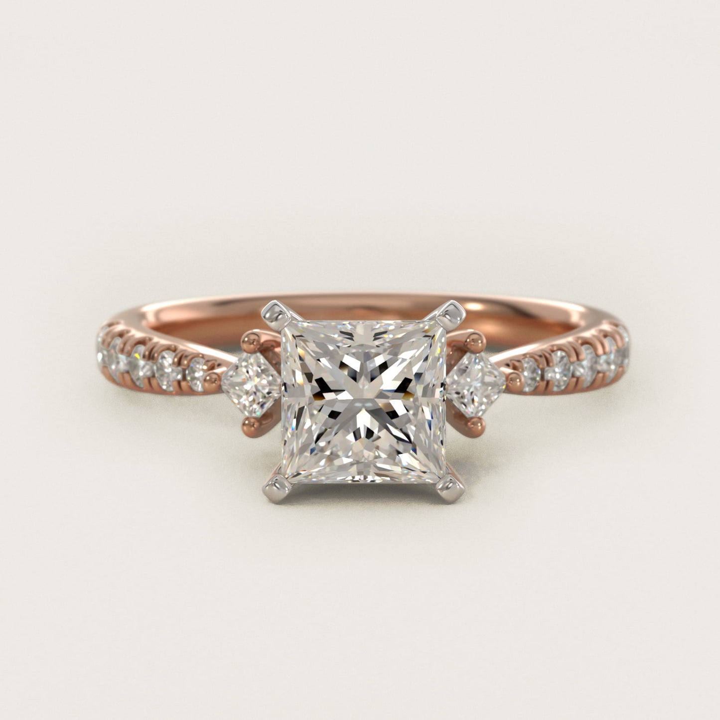 East-West Sidestone and PavŽ Diamond Engagement Ring in 14k Rose Gold (1/4 ct. tw.) - Princess Center
