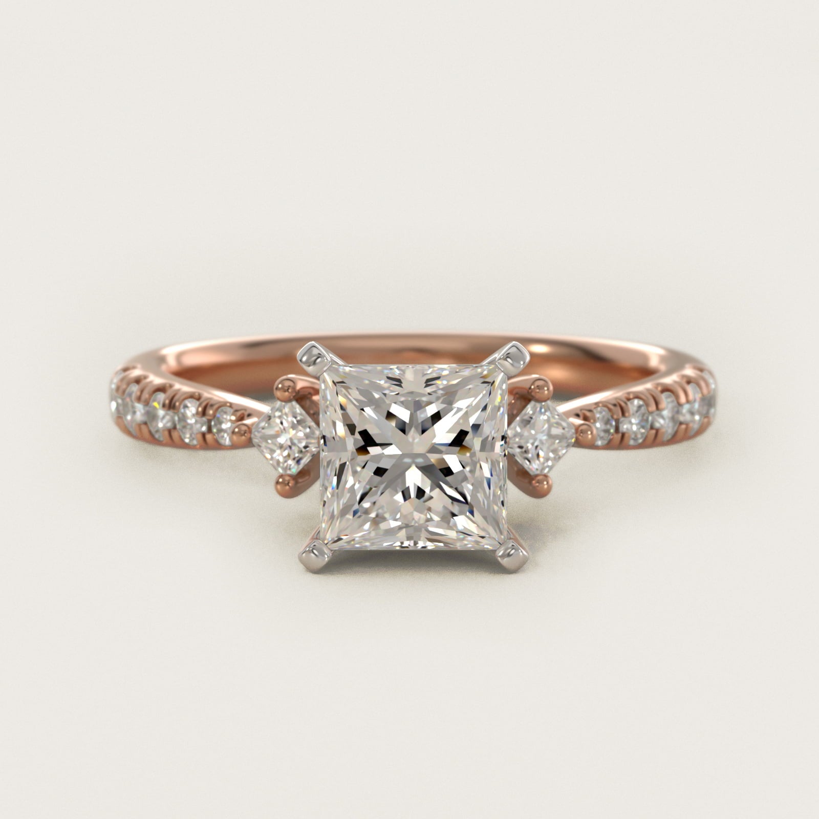 East-West Sidestone and PavŽ Diamond Engagement Ring in 14k Rose Gold (1/4 ct. tw.) - Princess Center