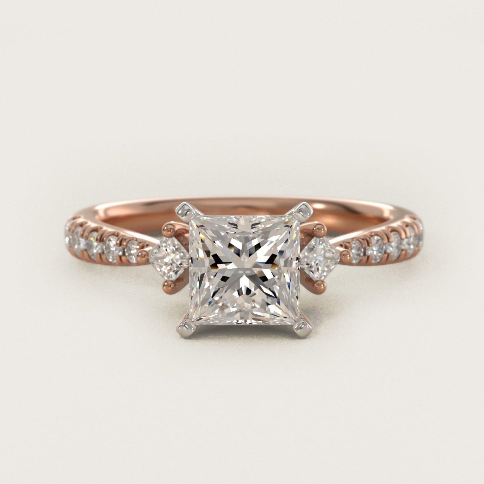 East-West Sidestone and Pav? Diamond Engagement Ring in 18k Rose Gold (1/4 ct. tw.) - Princess Center