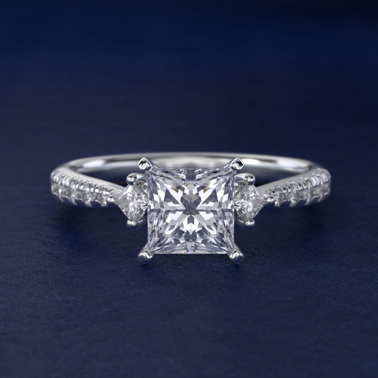 East-West Sidestone and Pav? Diamond Engagement Ring in 18k White Gold (1/4 ct. tw.) - Princess Center