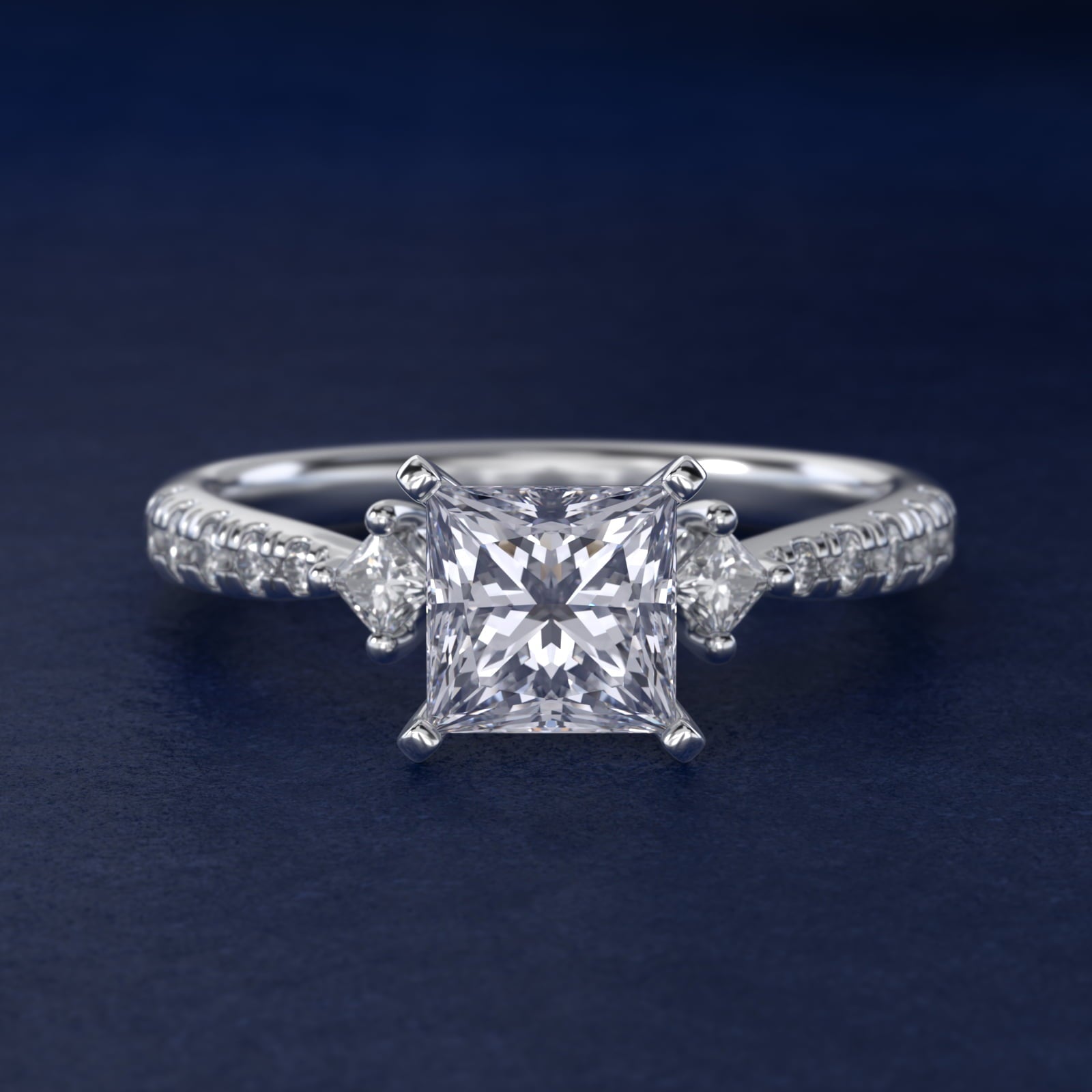 East-West Sidestone and Pav? Diamond Engagement Ring in 18k White Gold (1/4 ct. tw.) - Princess Center